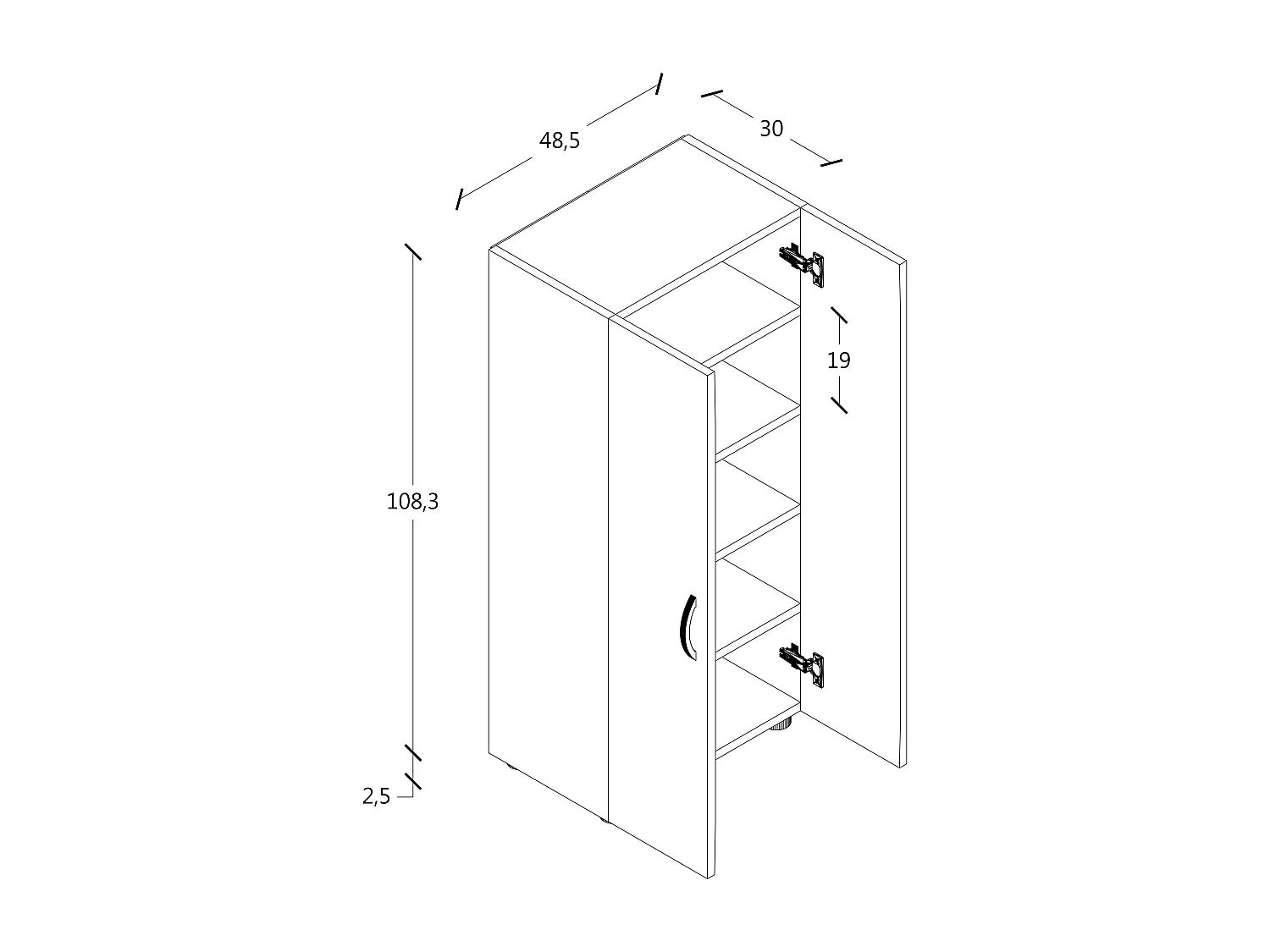 Armário de sapato de madeira VCM | Dimensões: A. 108 x L. 49 x P. 30 cm | Armário para uso integral | 5 compartimentos | 2 Portas de torneamento – Ulas (Antracite)