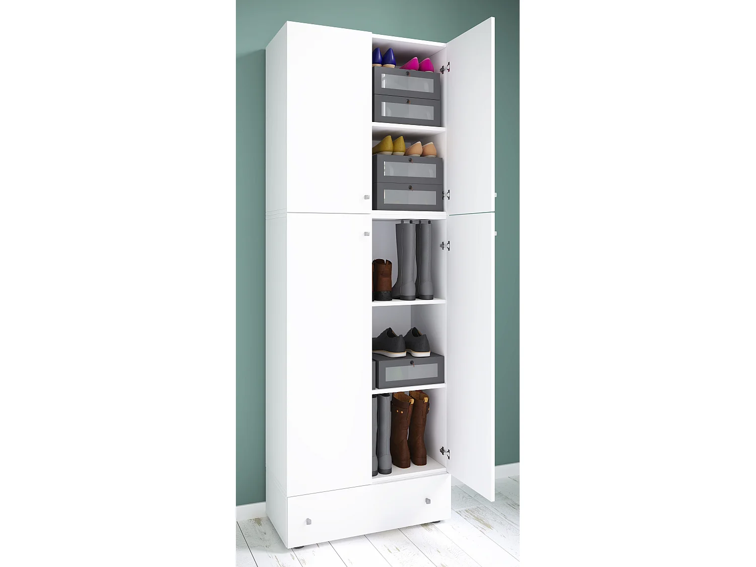 Shoe cabinet Lona White H. 200 x W. 70 x D. 39 cm