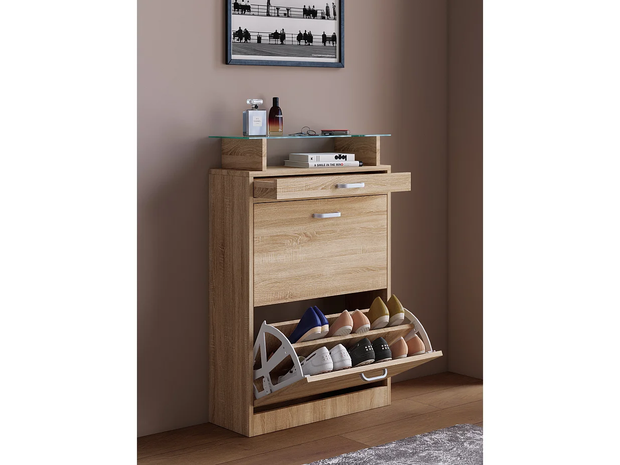 VCM Wood Shoe Cabinet | Dimensões: A. 91 x L. 59 x P. 22 cm | 2 flaps | gaveta estreita | prateleira prática - Sipos M (Sonoma oak (Sägerau))