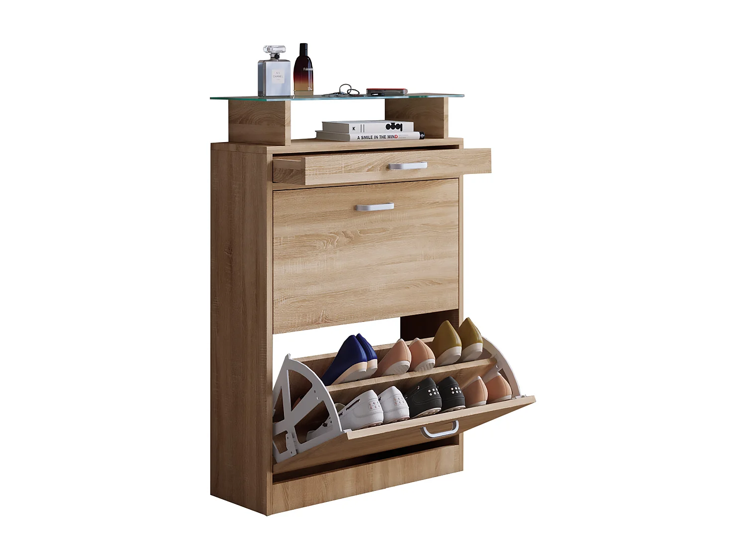 Shoe cabinet Sipos Sonoma oak (Sägerau) H. 91 x W. 59 x D. 22 cm