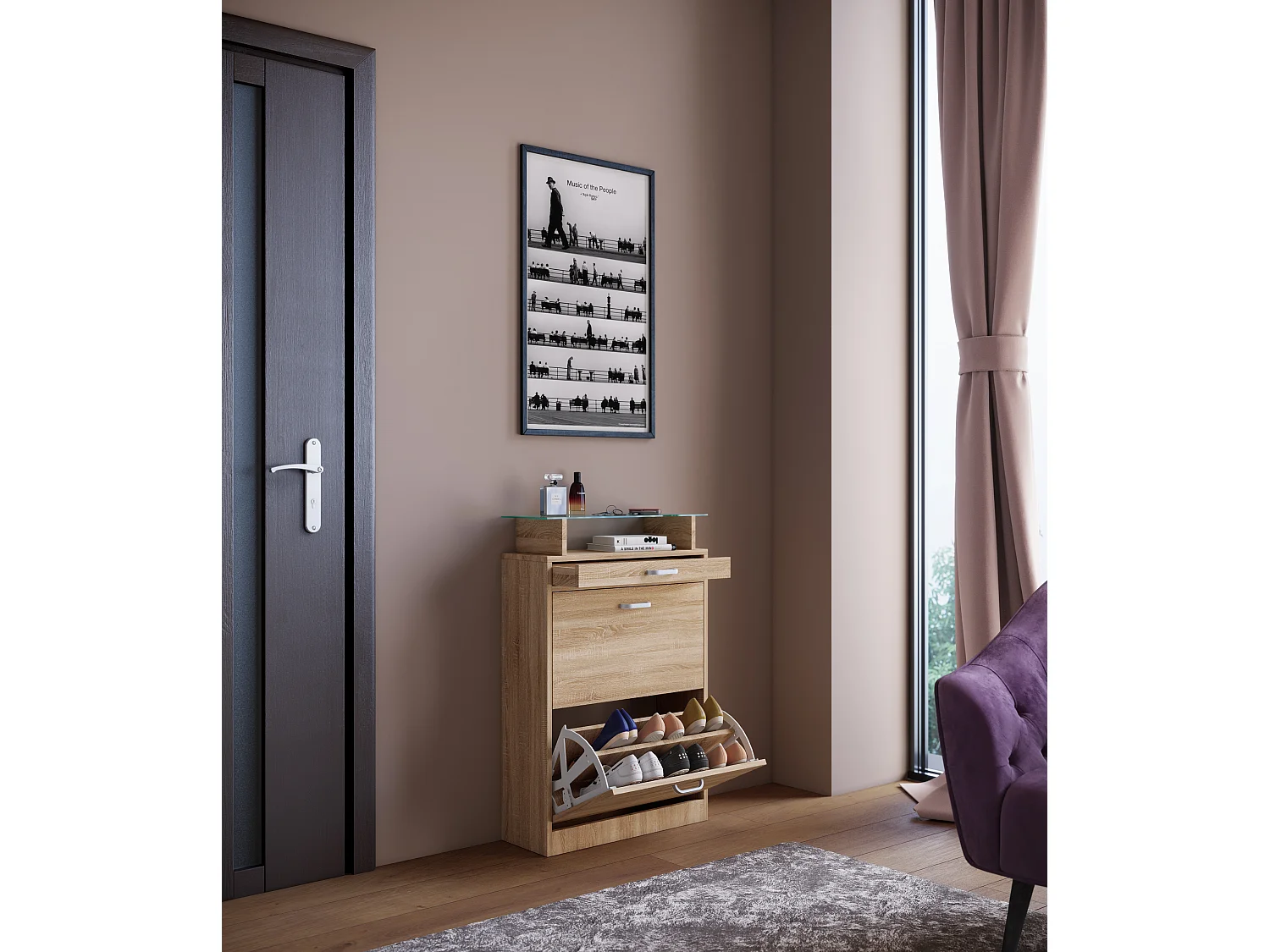 Shoe cabinet Sipos Sonoma oak (Sägerau) H. 91 x W. 59 x D. 22 cm