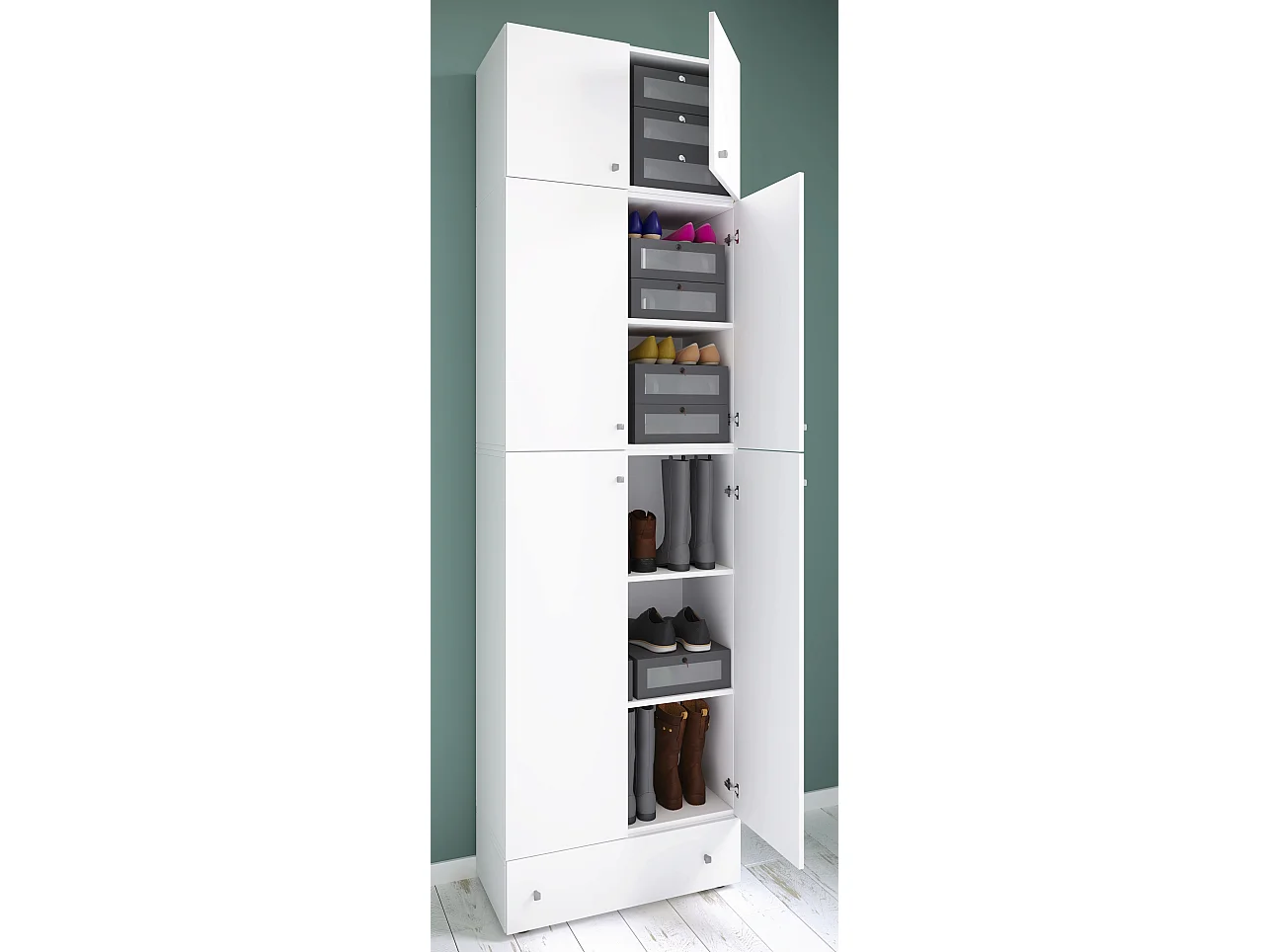 Shoe cabinet Lona White H. 240 x W. 70 x D. 39 cm