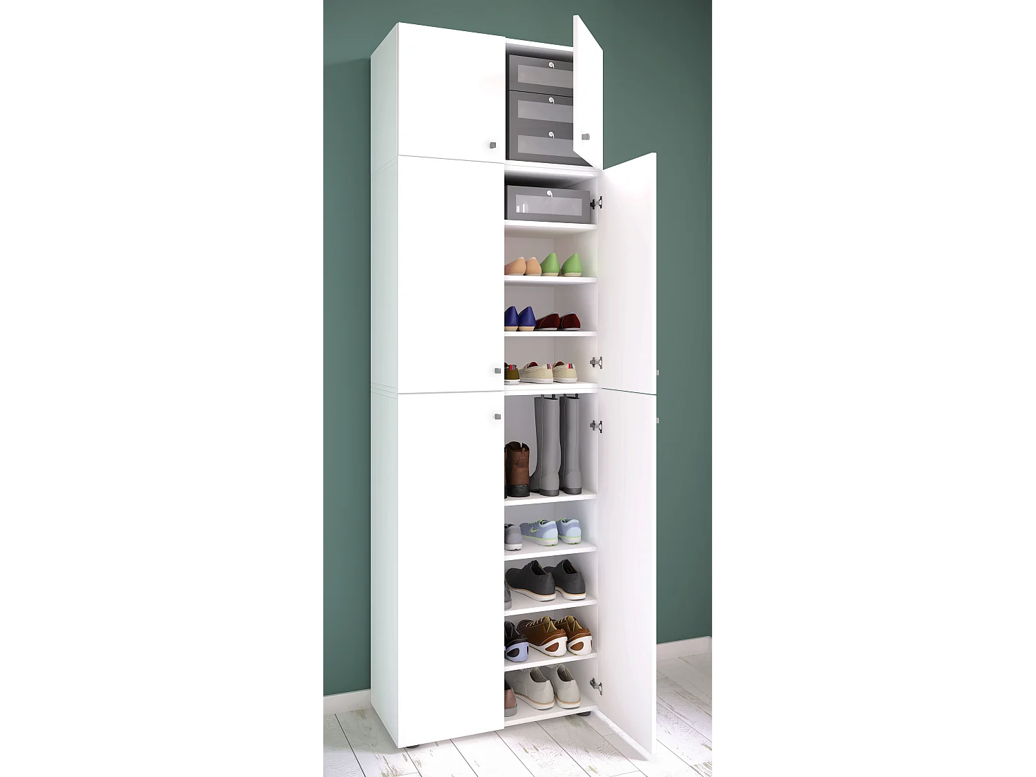 Shoe cabinet Lona White H. 223 x W. 70 x D. 39 cm