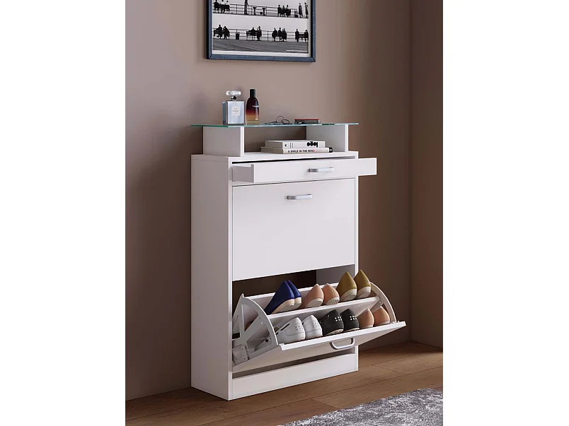 Shoe cabinet Sipos White H. 91 x W. 59 x D. 22 cm