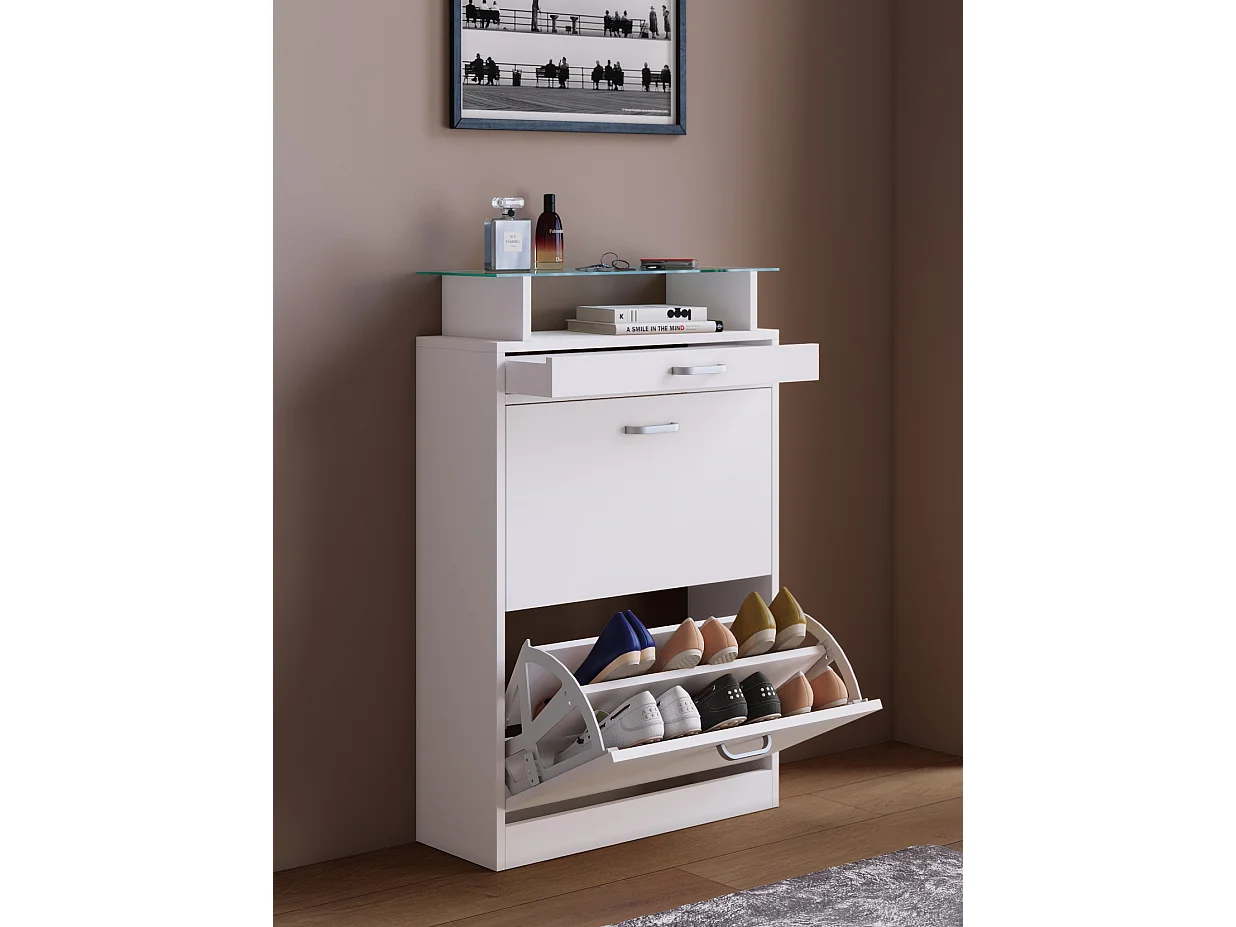 Shoe cabinet Sipos White H. 91 x W. 59 x D. 22 cm