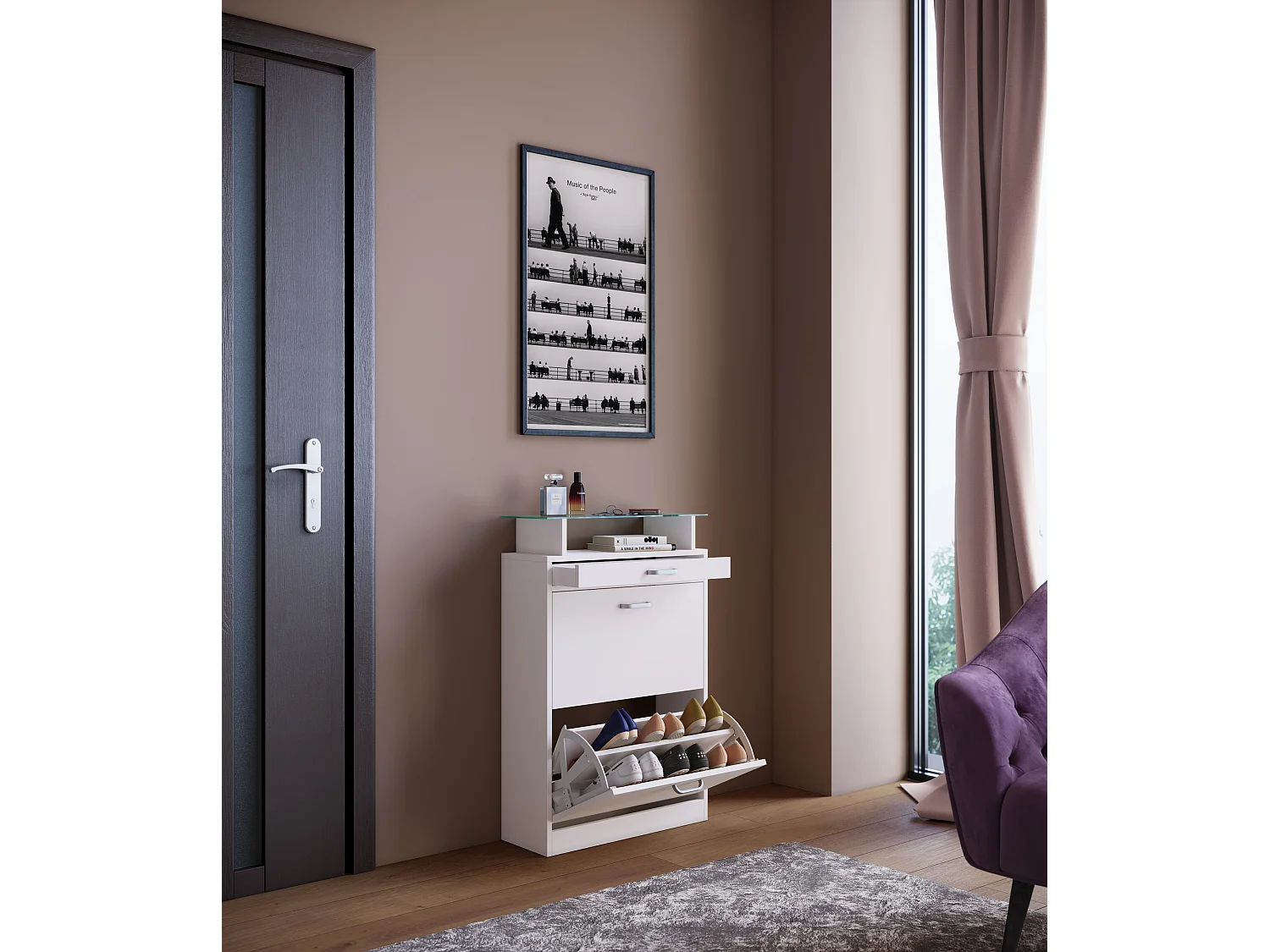 Shoe cabinet Sipos White H. 91 x W. 59 x D. 22 cm