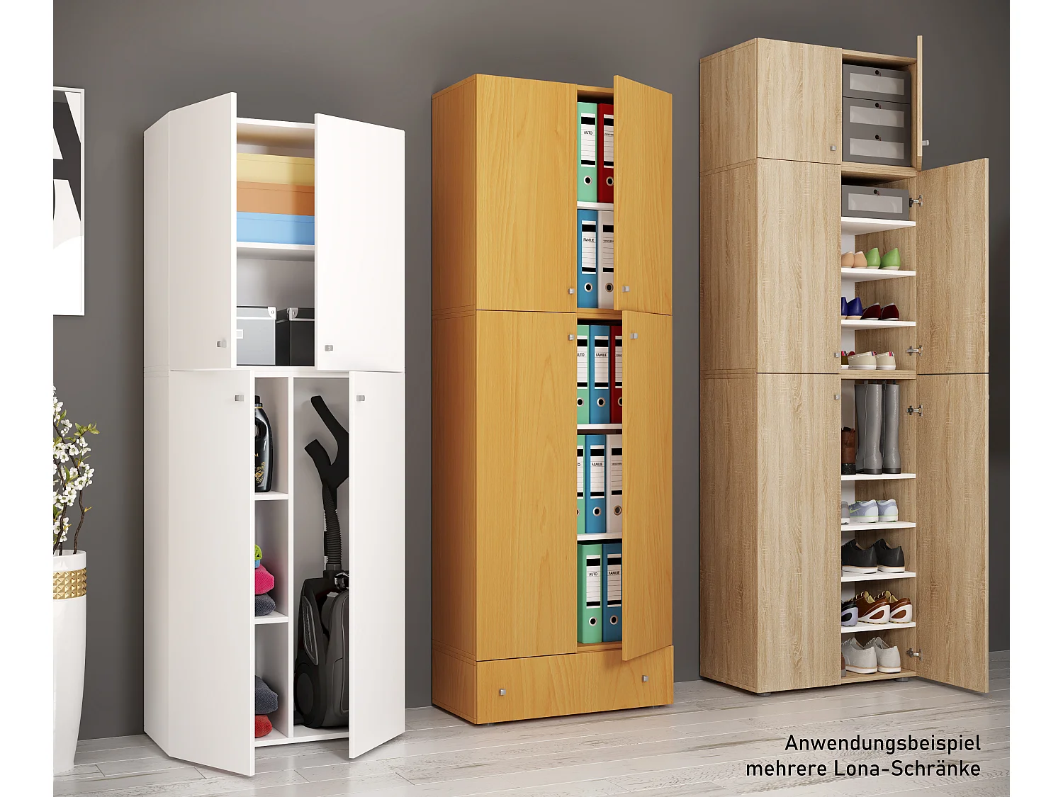 Shoe cabinet Lona Sonoma Oak H. 223 x W. 70 x D. 39 cm