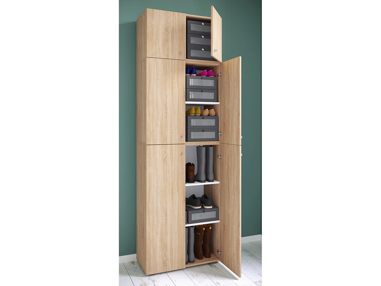 Shoe cabinet Lona Sonoma Oak H. 223 x W. 70 x D. 39 cm
