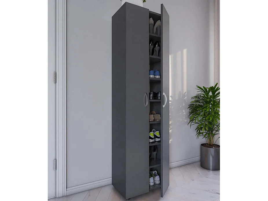 Armário de sapato de madeira VCM | Dimensões: A. 173 x L. 49 x P. 30 cm | Armário para todos os fins | 8 compartimentos | 2 Portas de torneamento – Ulas (Antracite)
