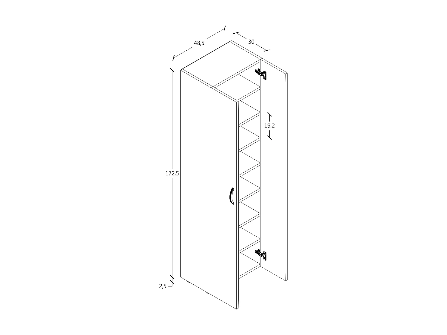 Armário de sapato de madeira VCM | Dimensões: A. 173 x L. 49 x P. 30 cm | Armário para todos os fins | 8 compartimentos | 2 Portas de torneamento – Ulas (Antracite)
