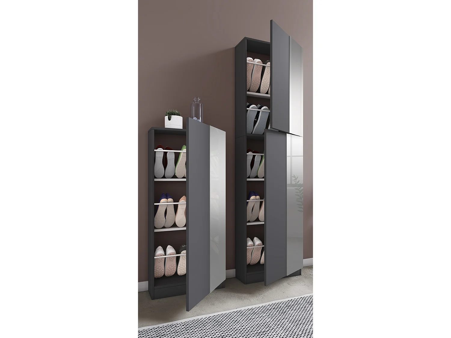 VCM armoire à chaussures en bois commode à chaussures étagère à chaussures porte-chaussures Fulisa XL miroir (anthracite)