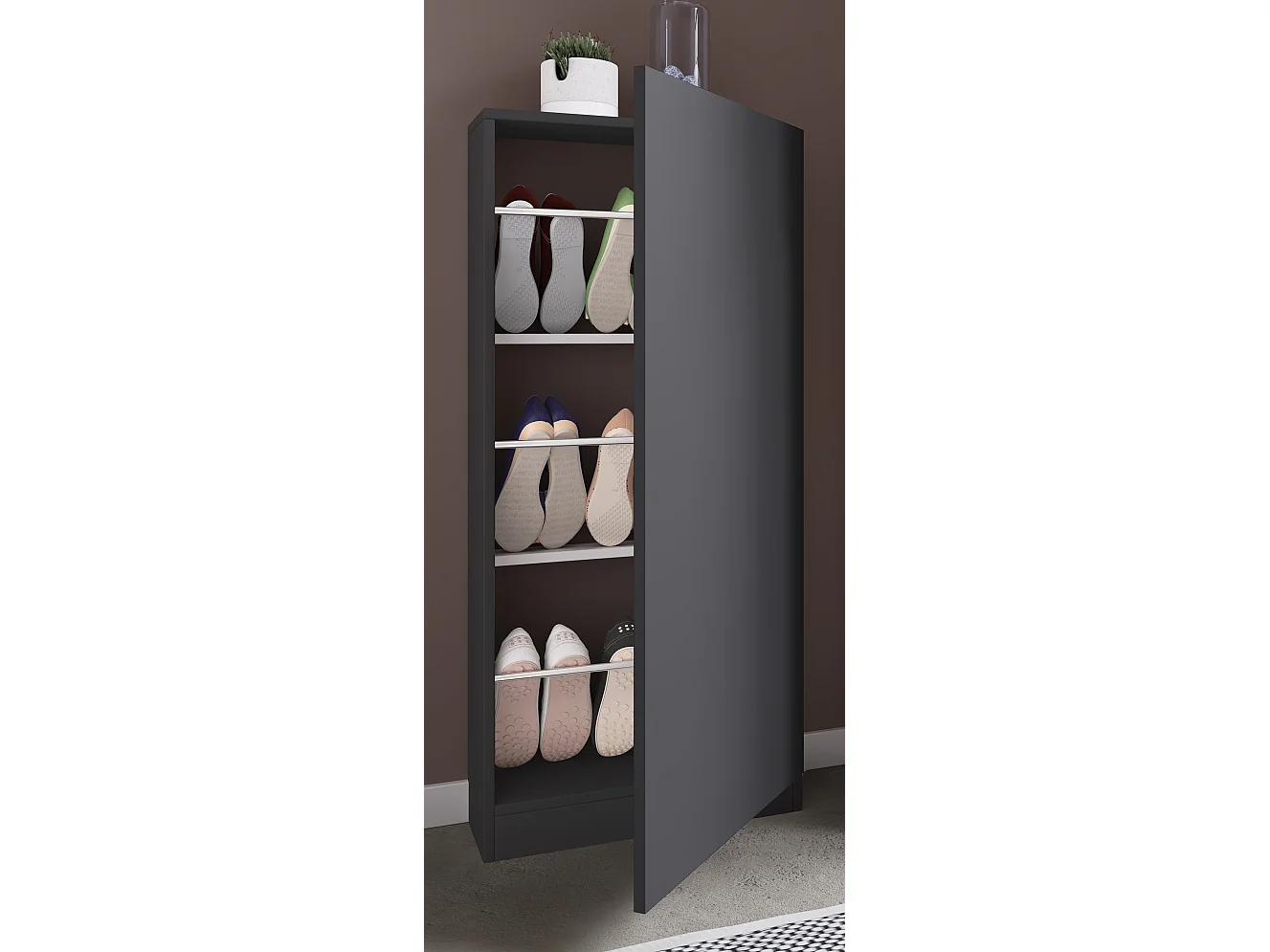 Shoe cabinet Fulisa Anthracite H. 112 x W. 50 x D. 17 cm