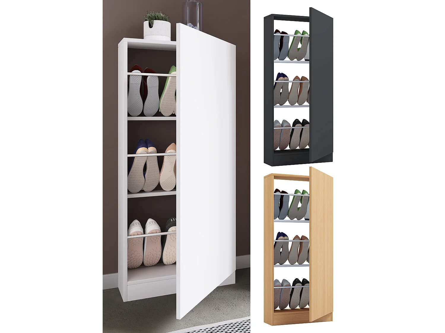 Shoe cabinet Fulisa Anthracite H. 112 x W. 50 x D. 17 cm