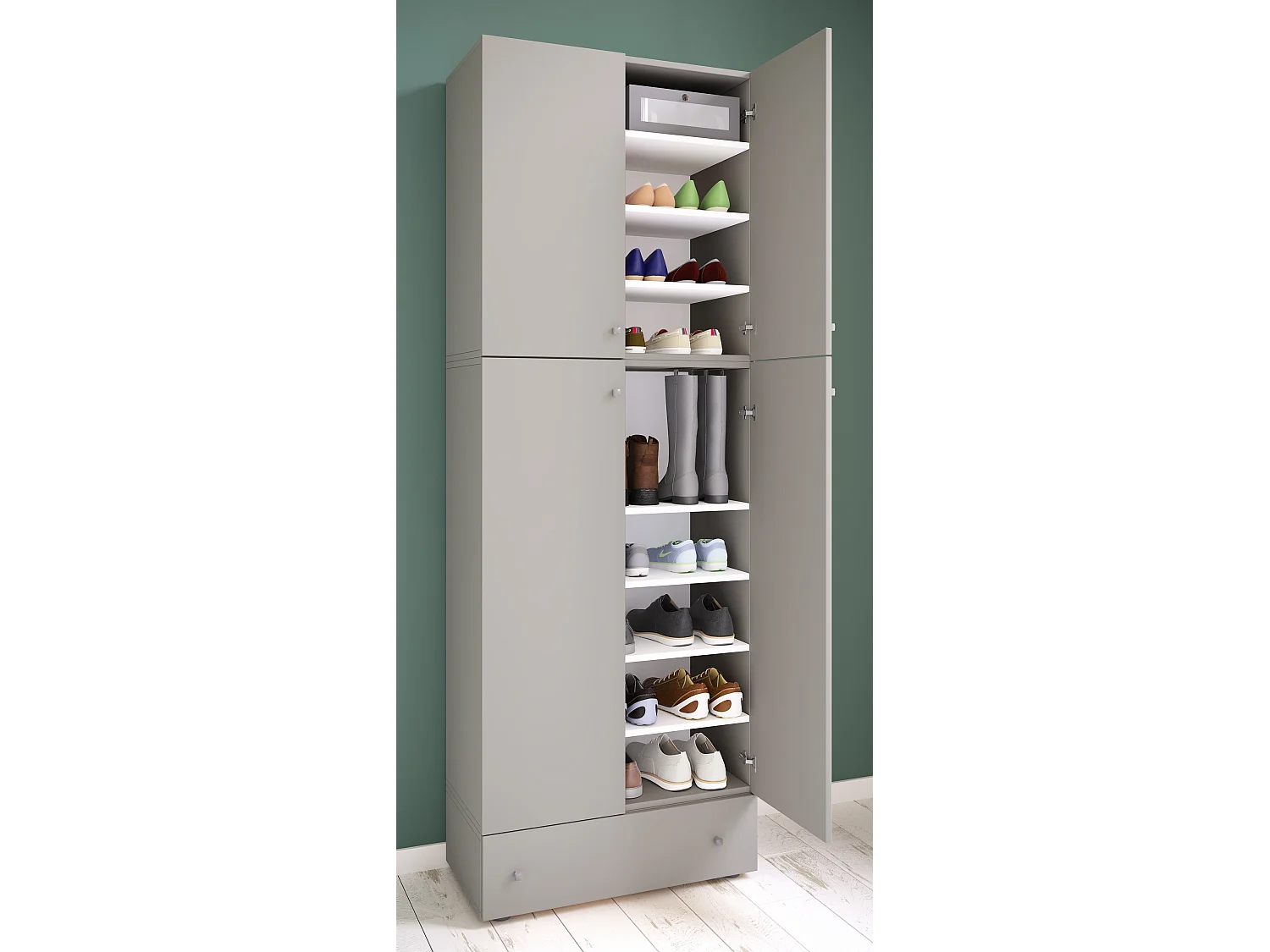 Shoe cabinet Lona Gray H. 200 x W. 70 x D. 39 cm
