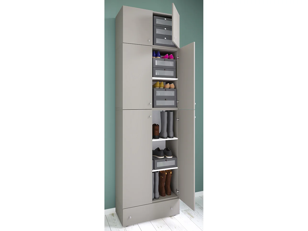 Shoe cabinet Lona Gray H. 240 x W. 70 x D. 39 cm