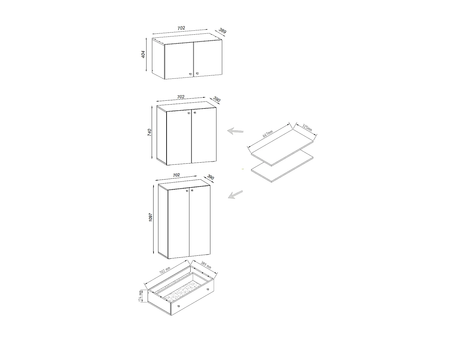 Shoe cabinet Lona Gray H. 240 x W. 70 x D. 39 cm