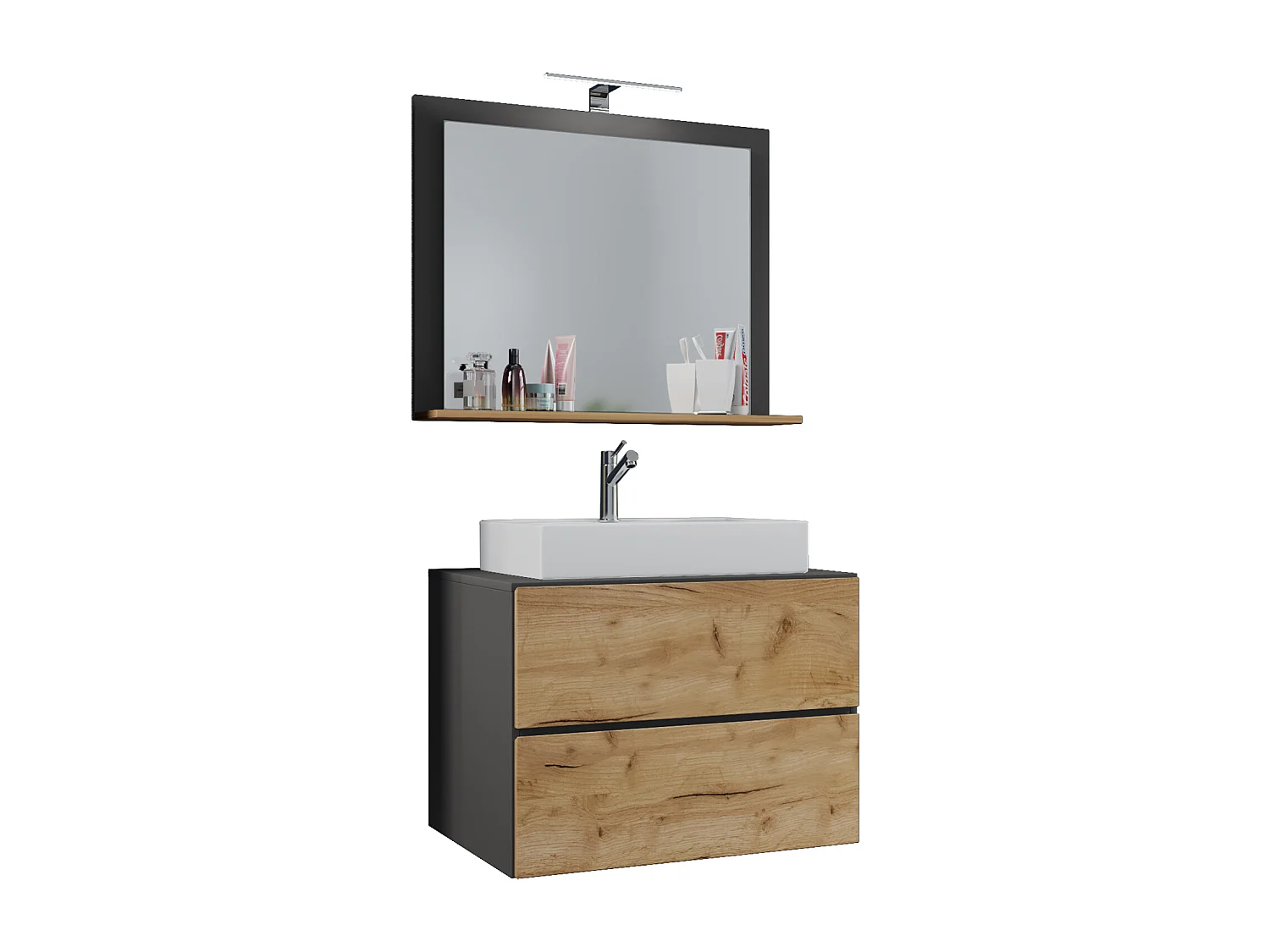 Bathroom furniture washbasin Lendas Anthracite / honey oak H. 134 x W. 60 x D. 51 cm