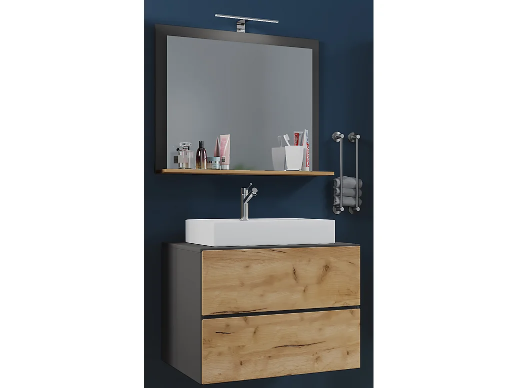 Bathroom furniture washbasin Lendas Anthracite / honey oak H. 134 x W. 60 x D. 51 cm