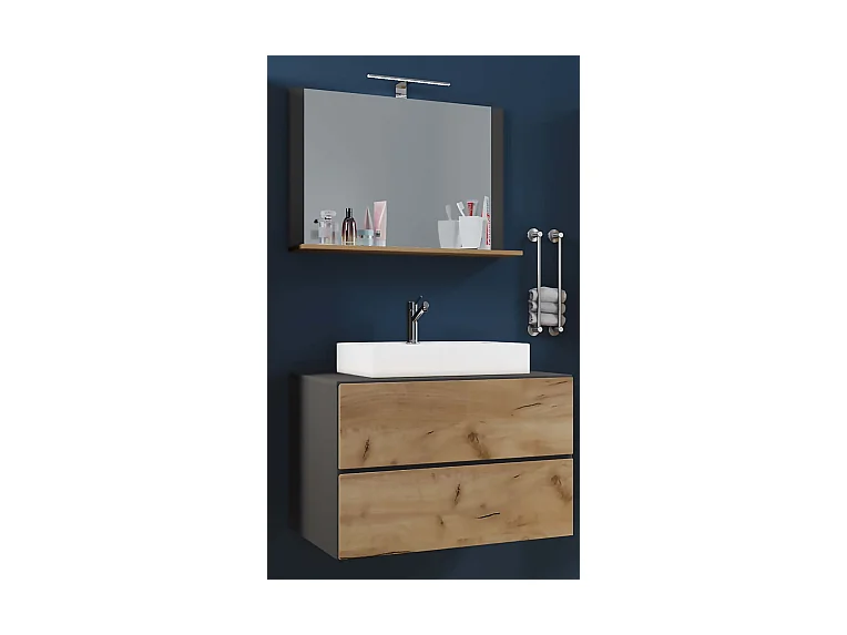 Bathroom furniture washbasin Lendas Anthracite / honey oak H. 134 x W. 60 x D. 51 cm