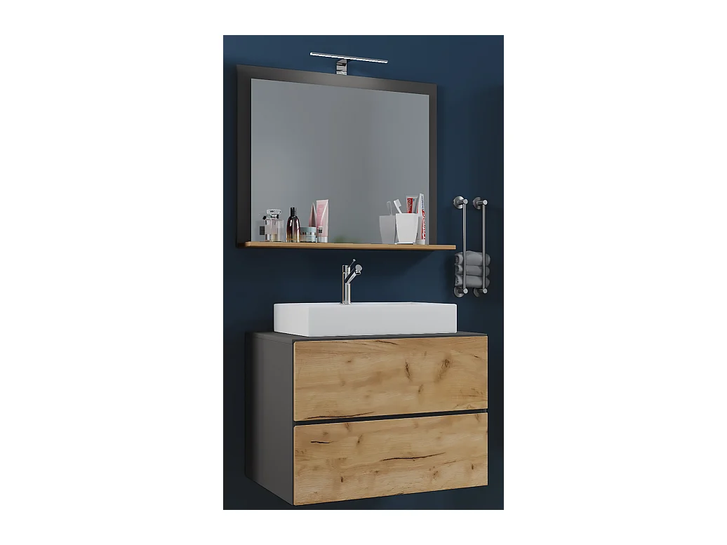 Bathroom furniture washbasin Lendas Anthracite / honey oak H. 134 x W. 60 x D. 51 cm