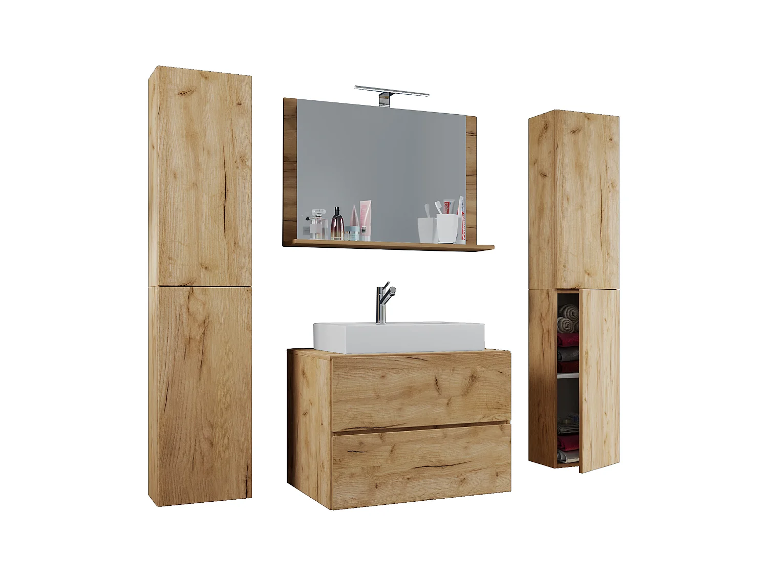 Bathroom furniture washbasin Lendas Honey oak H. 150 x W. 126 x D. 51 cm