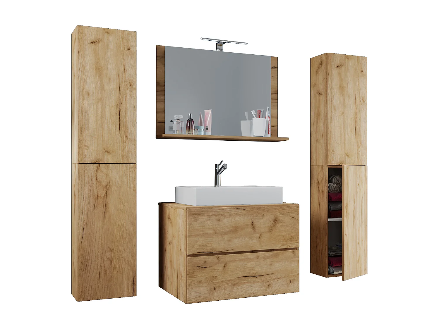 Bathroom furniture washbasin Lendas Honey oak H. 150 x W. 126 x D. 51 cm