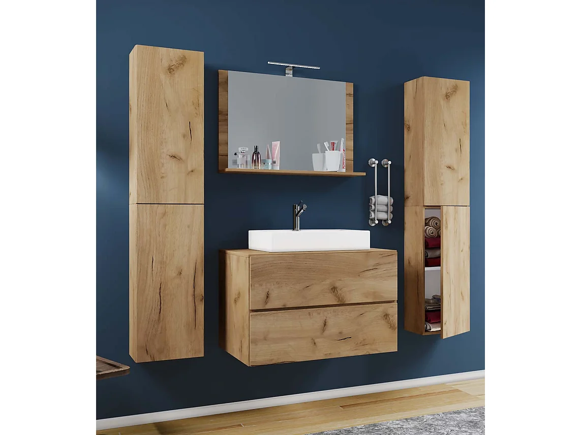 Bathroom furniture washbasin Lendas Honey oak H. 150 x W. 126 x D. 51 cm