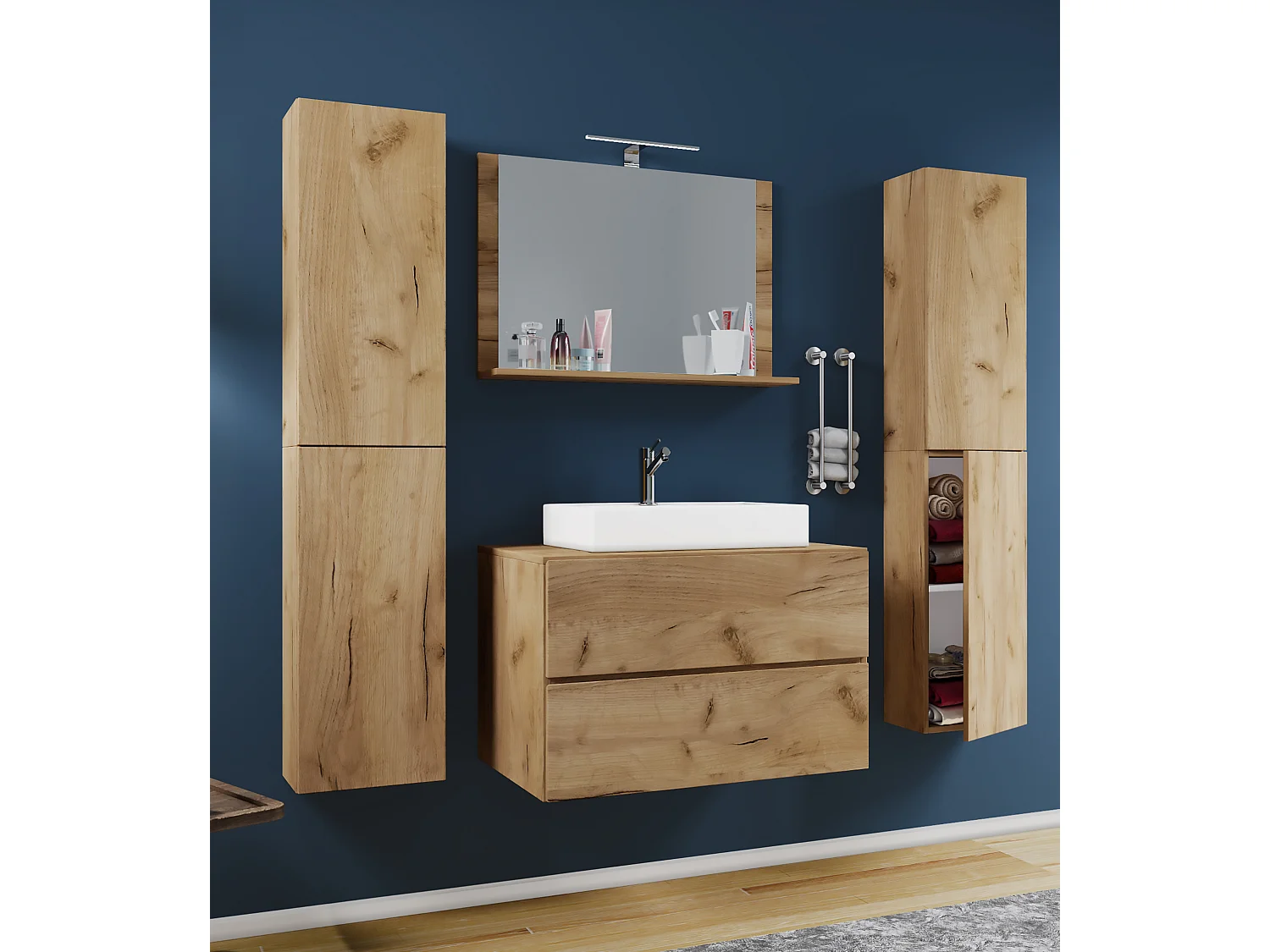 Bathroom furniture washbasin Lendas Honey oak H. 150 x W. 126 x D. 51 cm