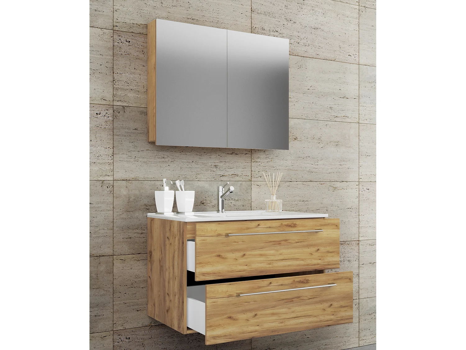 umywalka do mebli łazienkowych Badinos Dąb miodowy W. 111 x S. 80 x G. 46 cm