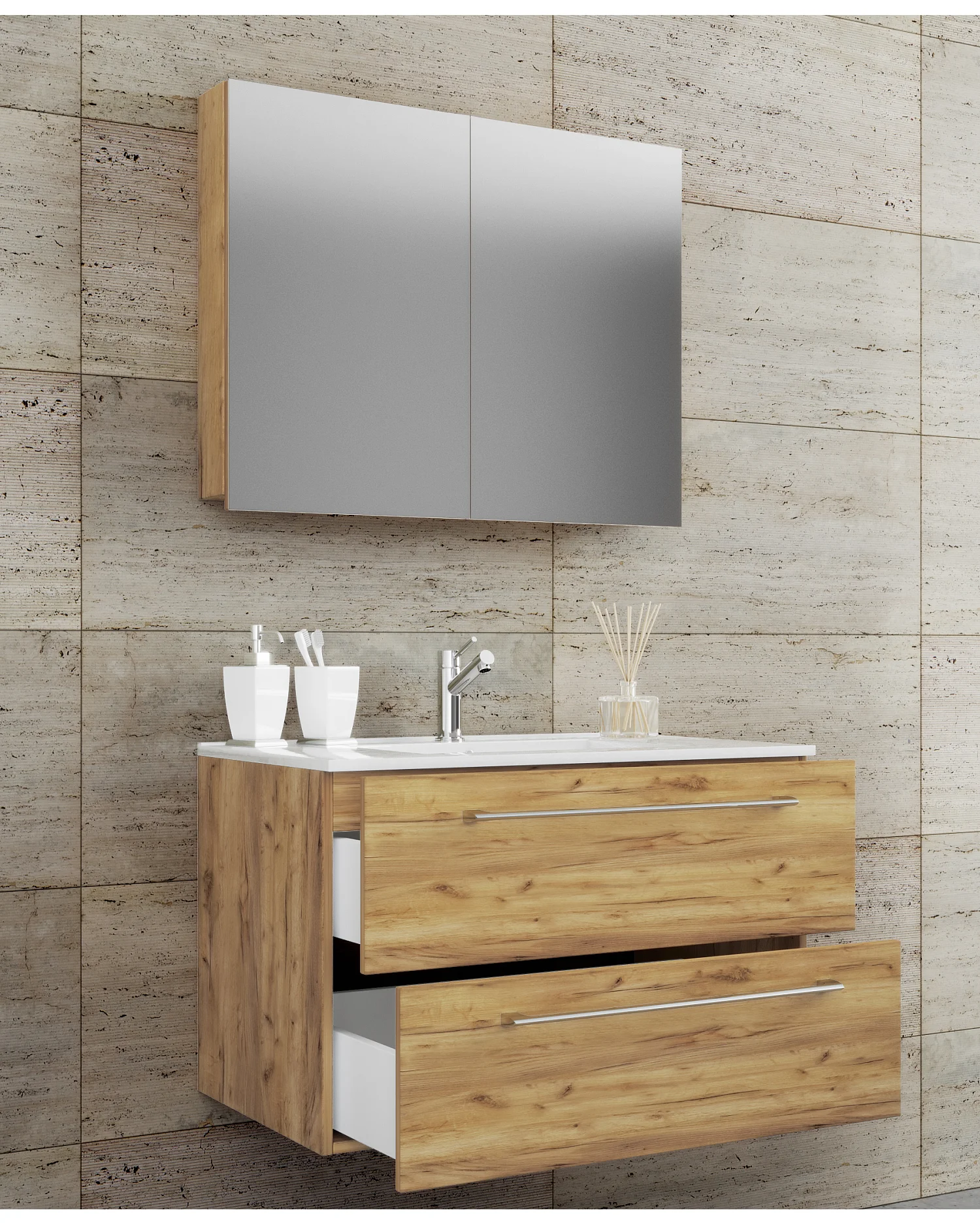 Bathroom furniture washbasin Badinos Honey oak H. 111 x W. 80 x D. 46 cm