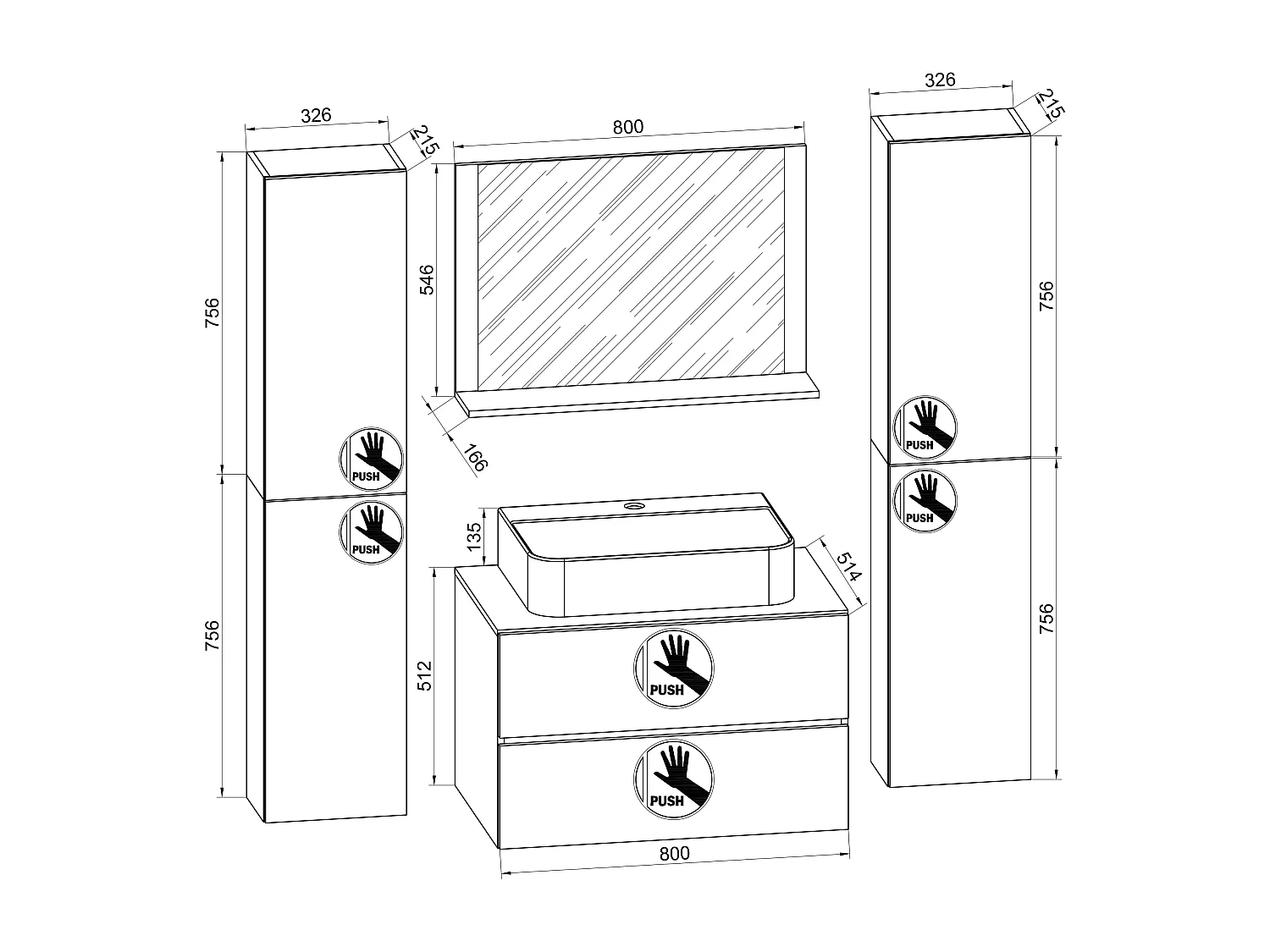 Bathroom furniture washbasin Lendas White H. 150 x W. 80 x D. 51 cm