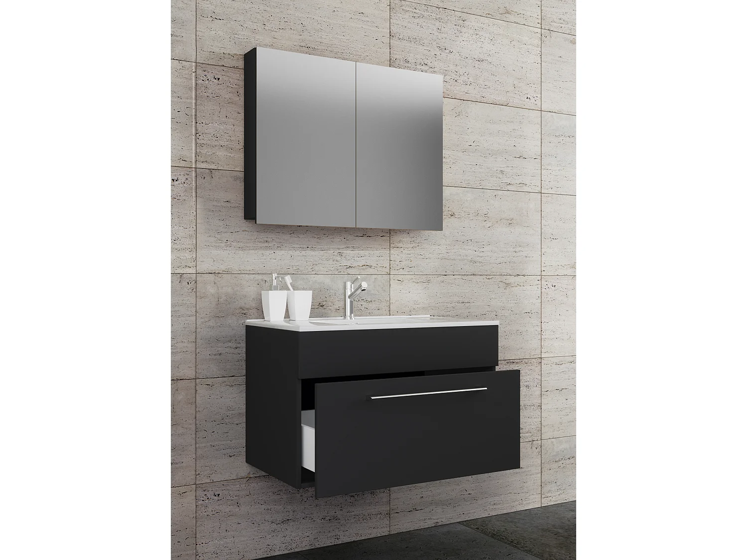 Bathroom furniture washbasin Badinos Black H. 109 x W. 80 x D. 46 cm