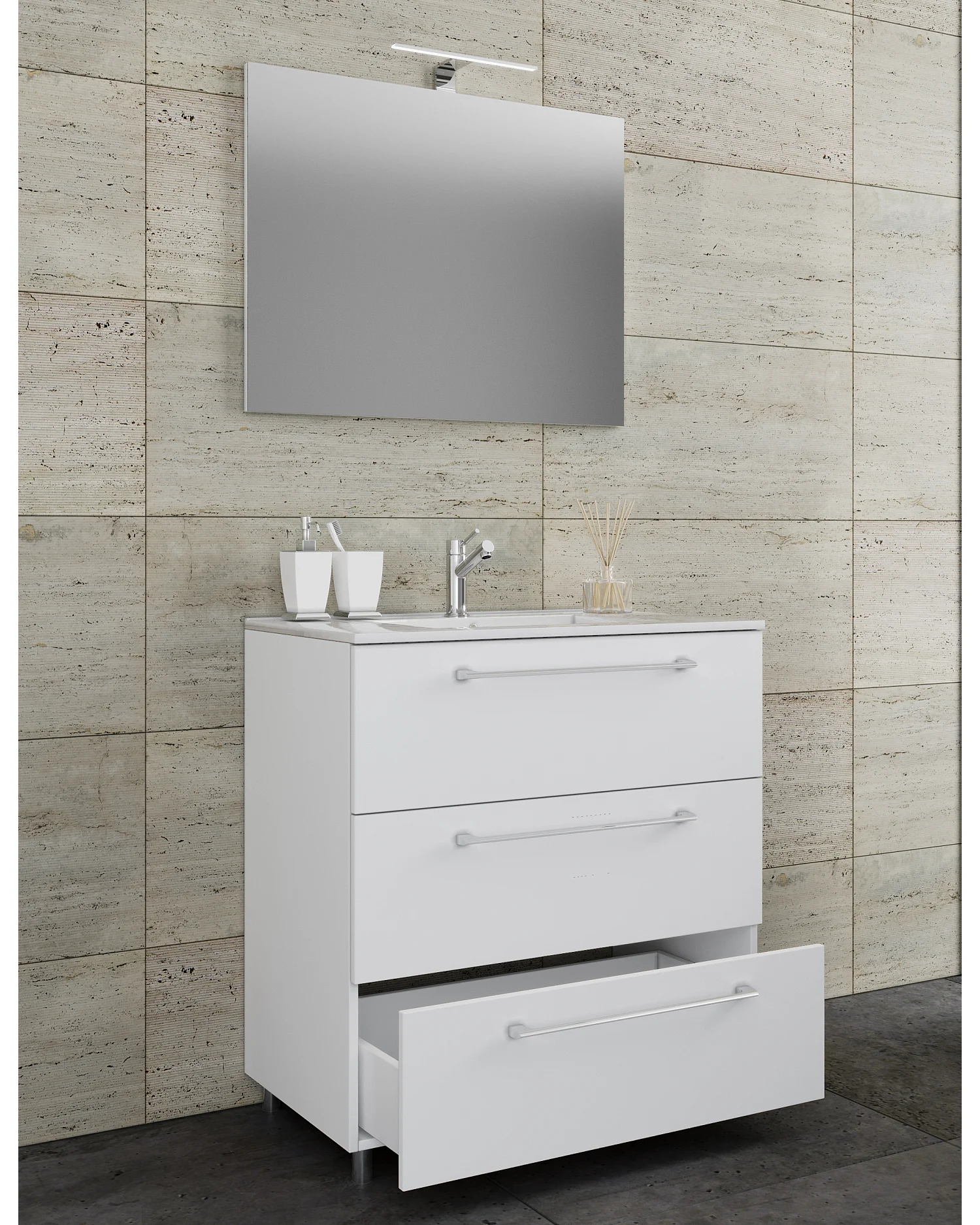 3-tlg. Waschplatz Waschtisch Badinos Schublade 3SC