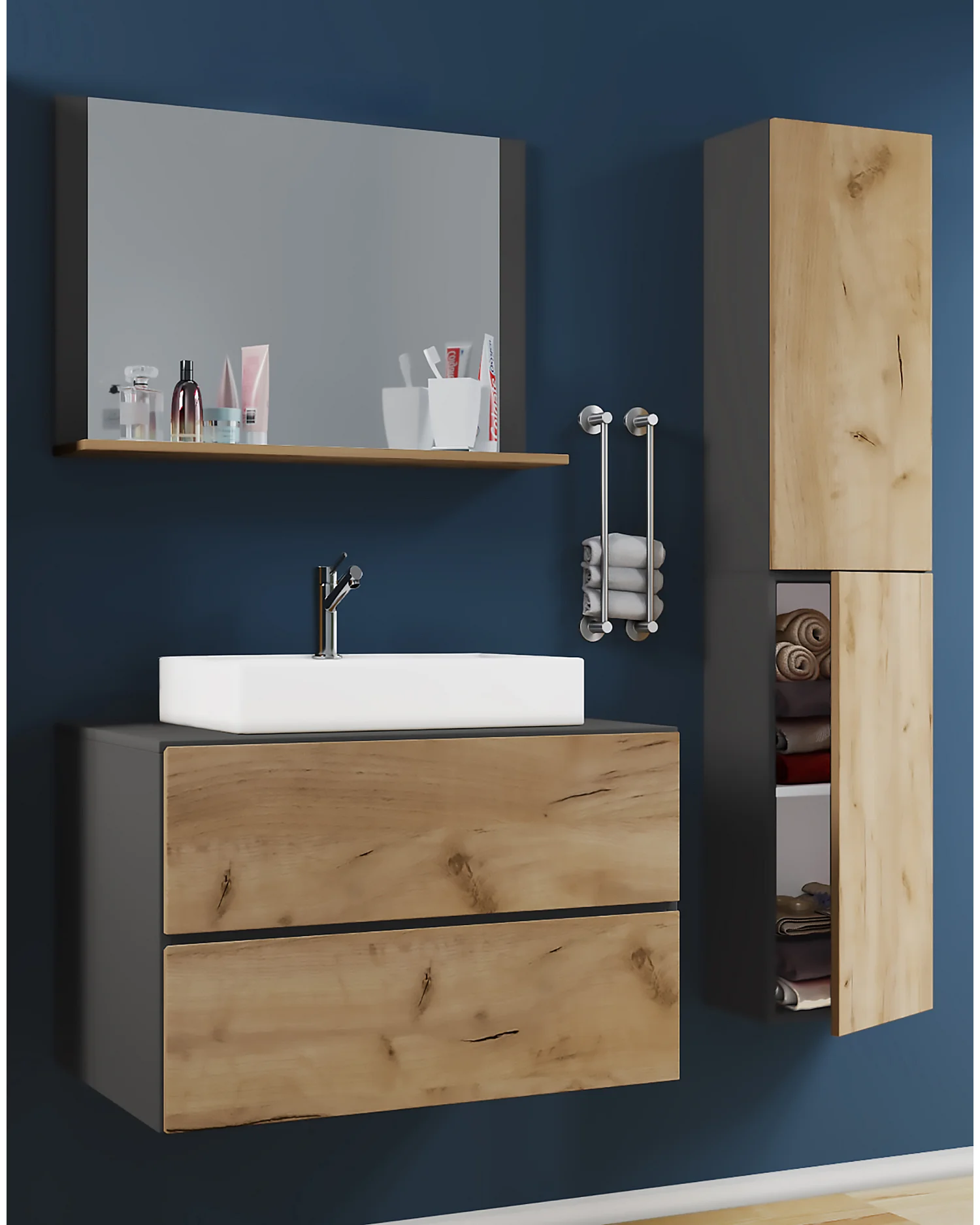 4-tlg. Waschplatz Waschtisch Lendas L Schublade