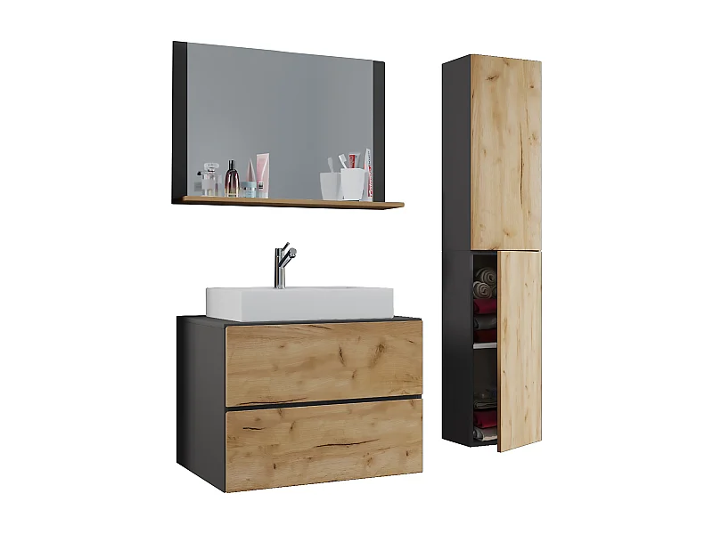 Bathroom furniture washbasin Lendas Anthracite / honey oak H. 150 x W. 80 x D. 51 cm