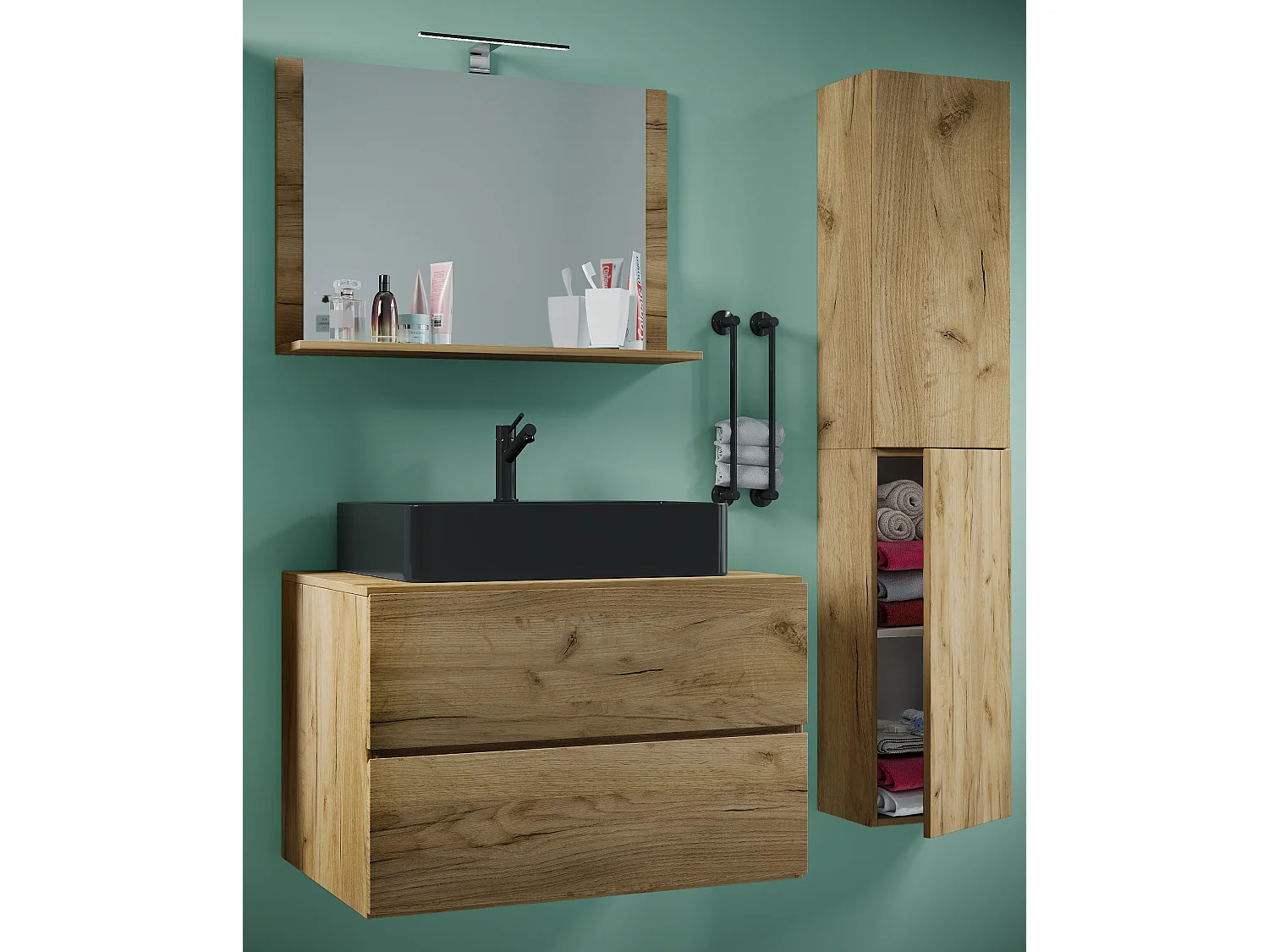 Bathroom furniture washbasin Lendas Honey oak H. 150 x W. 80 x D. 51 cm