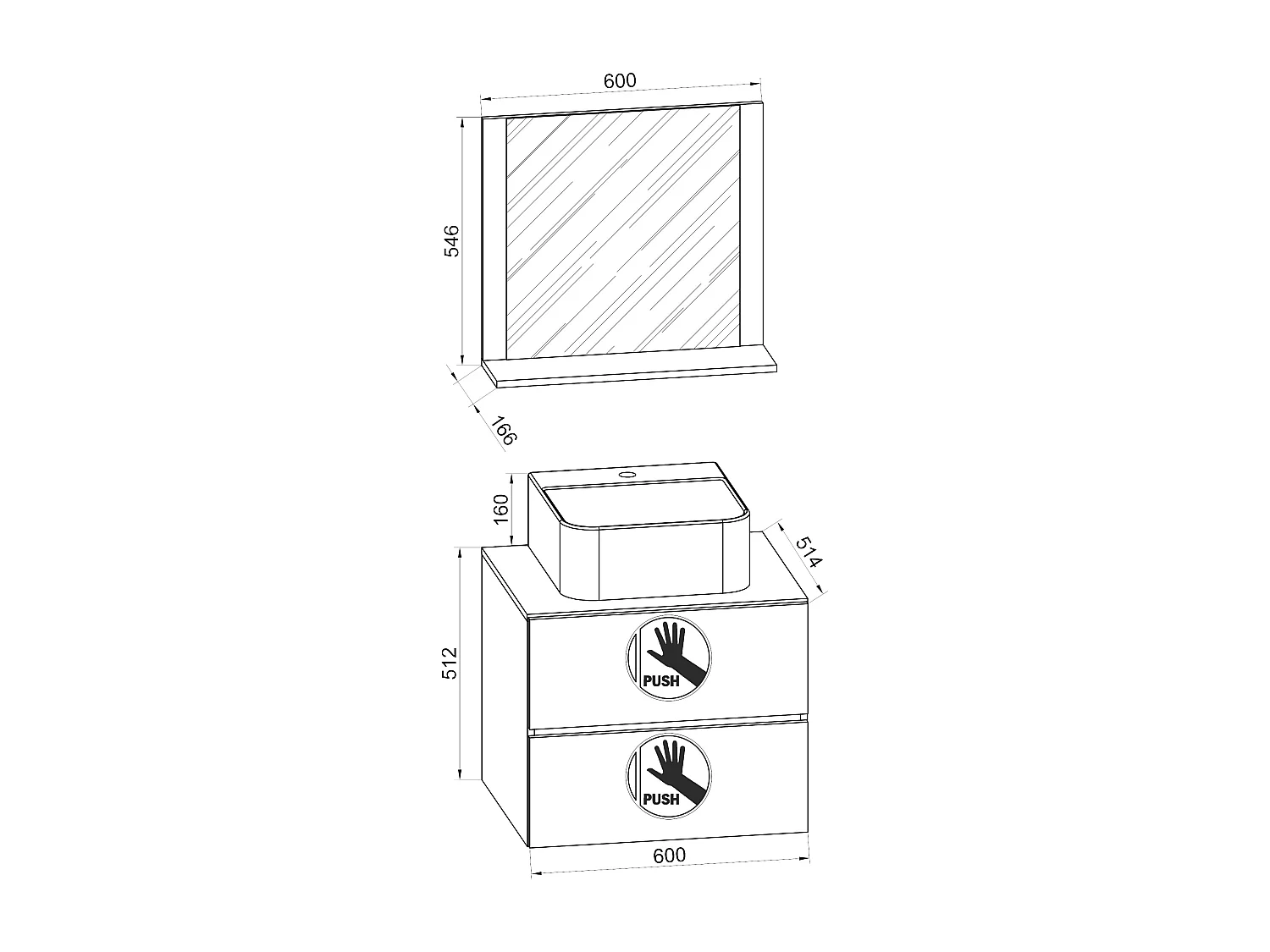 Bathroom furniture washbasin Lendas White H. 134 x W. 60 x D. 51 cm