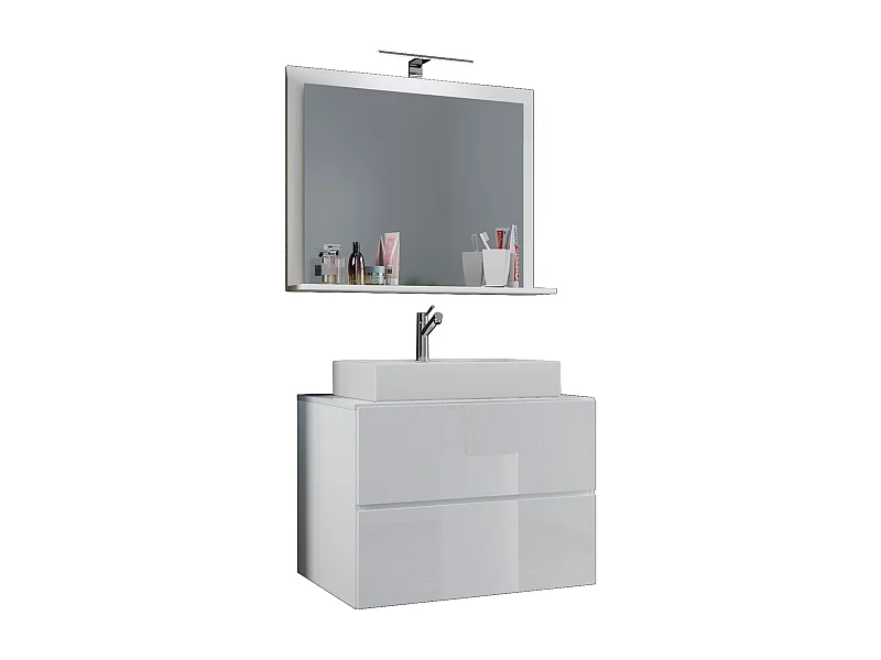 VCM 3 pcs Lavatório | lavatório com largura inferior de armário 60 cm | Mobiliário para casa de banho com espelho de gavetas | Lendas (Branco)