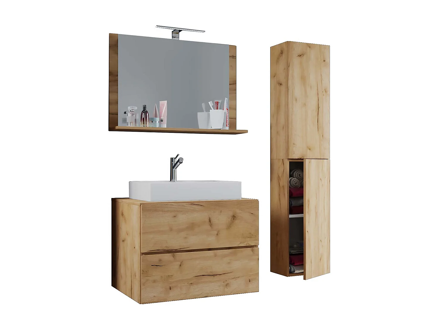 LendasL Ensemble de meubles de salle de bain 60 cm, miroir, finition chêne miel.