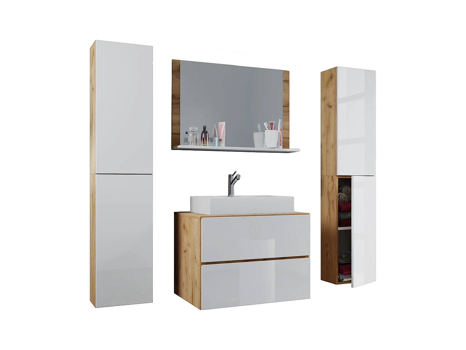 Bathroom furniture washbasin Lendas Honey oak / White H. 150 x W. 80 x D. 51 cm