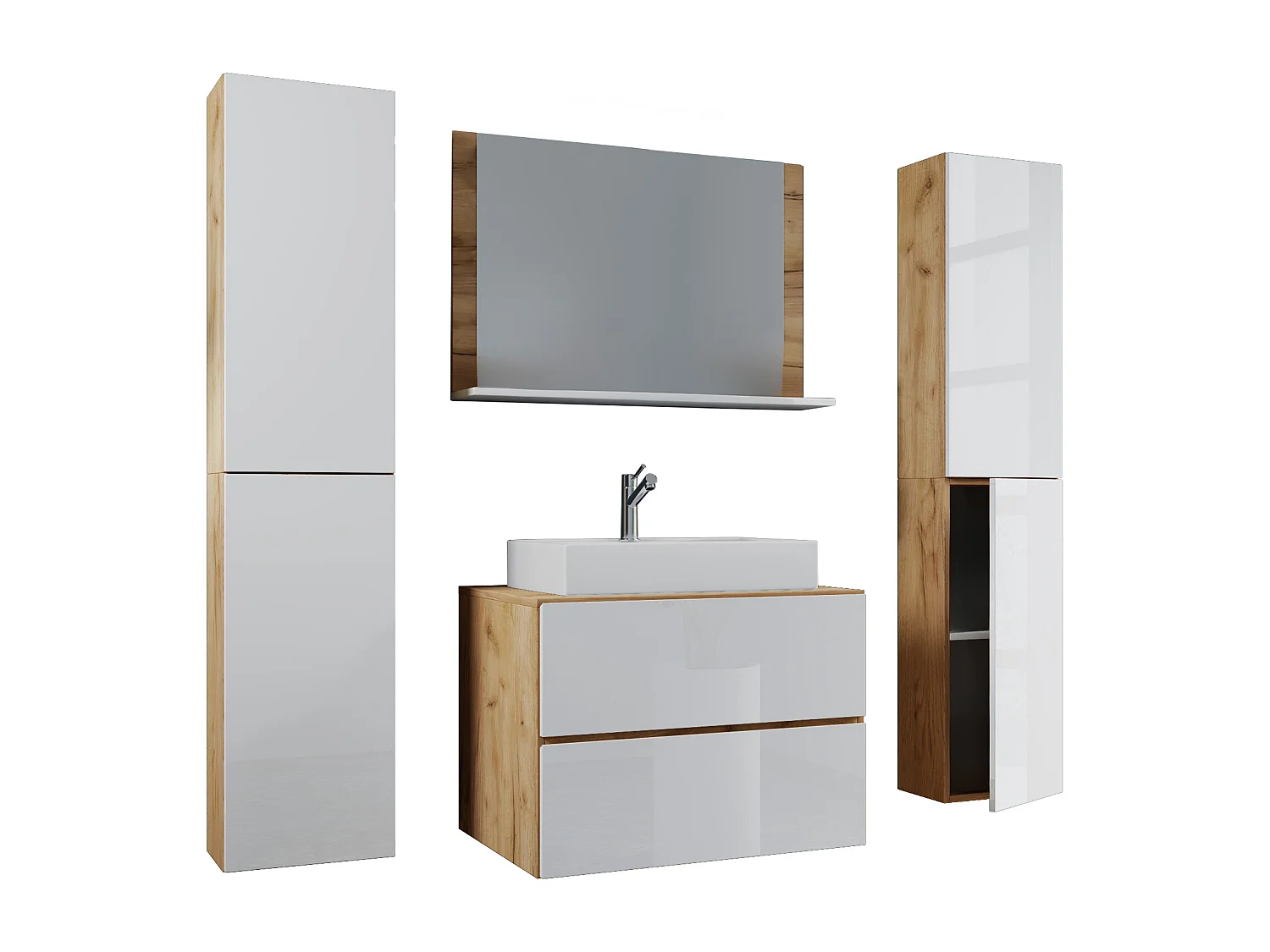 Bathroom furniture washbasin Lendas Honey oak / White H. 150 x W. 80 x D. 51 cm