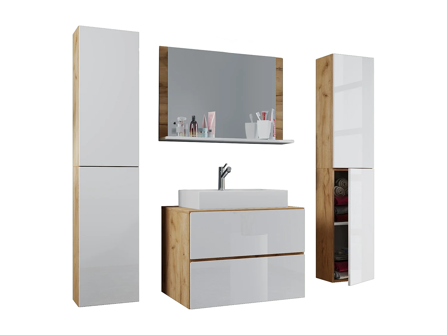 Lavatório de móveis de banheiro Lendas Carvalho de mel / Branco A. 150 x L. 80 x P. 51 cm