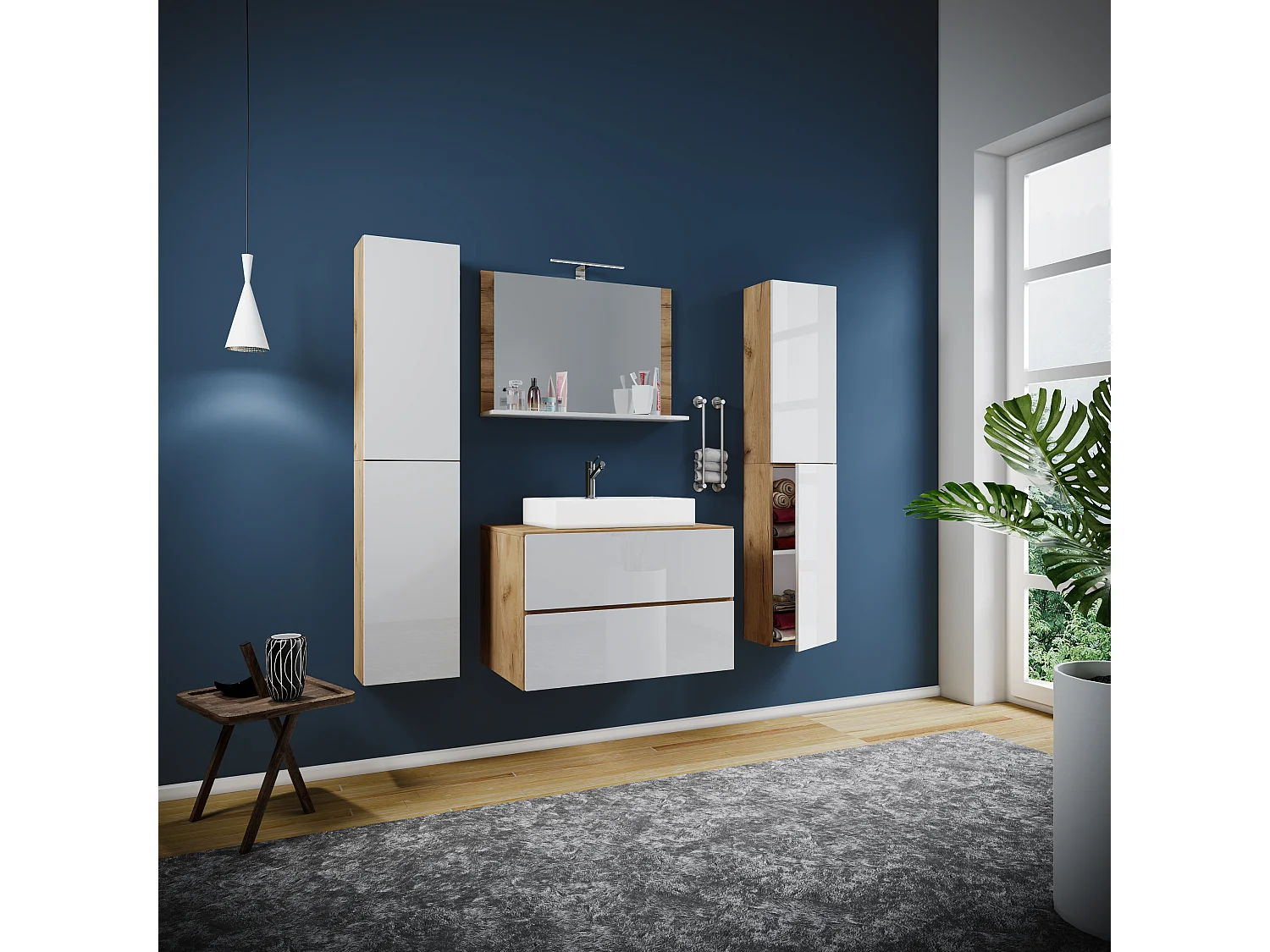 Lavatório de móveis de banheiro Lendas Carvalho de mel / Branco A. 150 x L. 80 x P. 51 cm