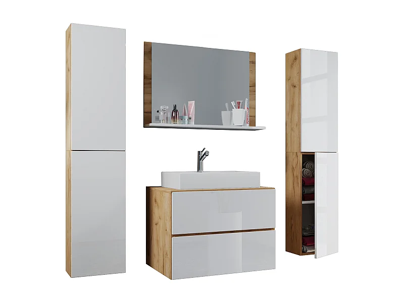 Lavatório de móveis de banheiro Lendas Carvalho de mel / Branco A. 150 x L. 80 x P. 51 cm