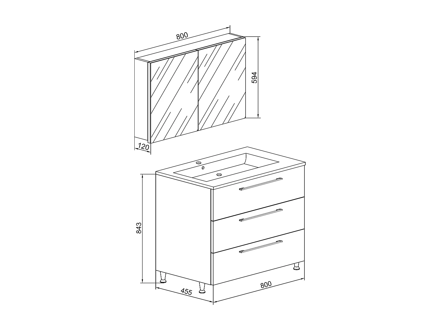 Bathroom furniture washbasin Badinos White H. 145 x W. 80 x 46 cm