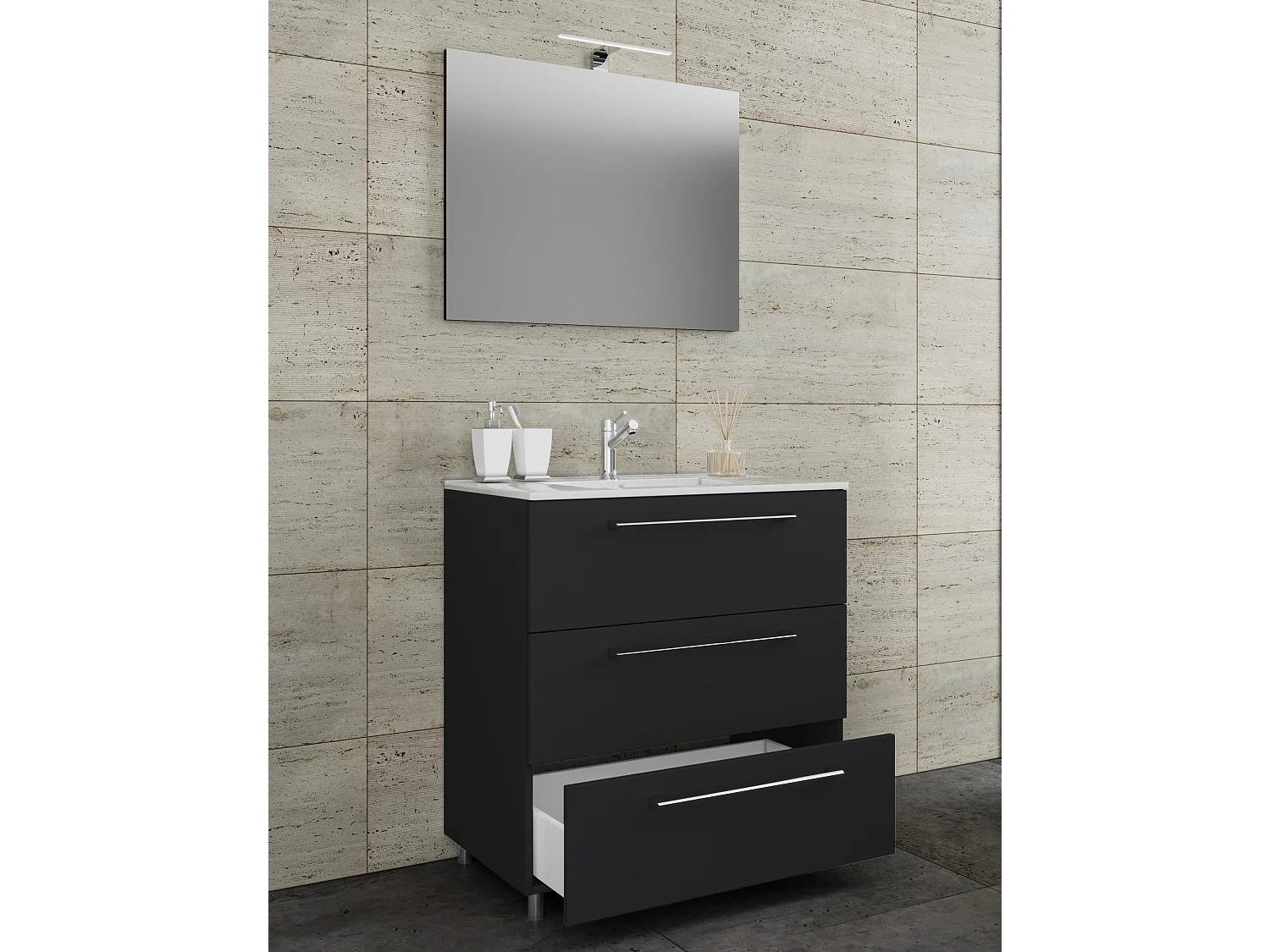 Bathroom furniture washbasin Badinos Black H. 143 x W. 60 x D. 46 cm