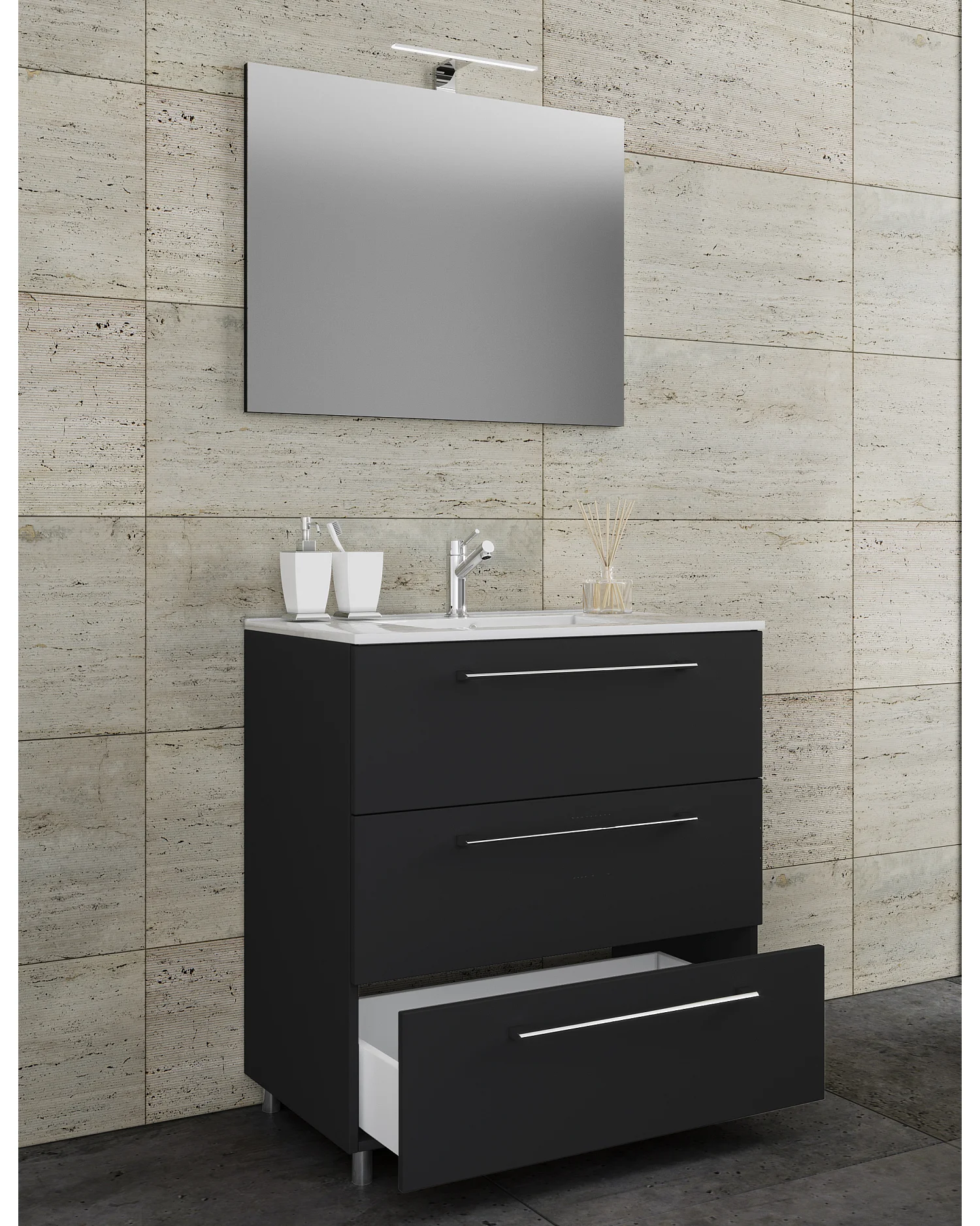 3-tlg. Waschplatz Waschtisch Badinos Schublade 3SC