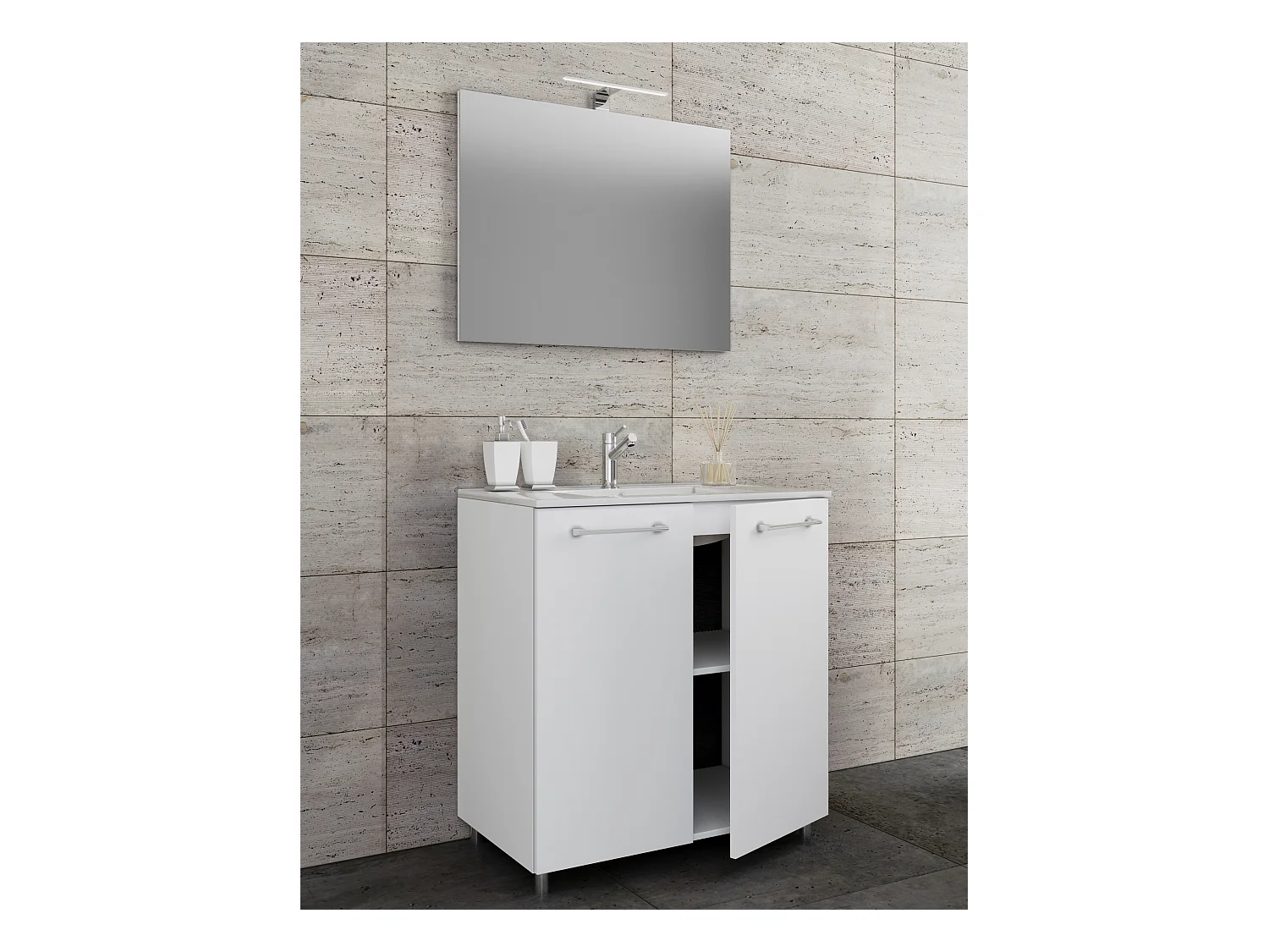 Bathroom furniture washbasin Badinos White H. 143 x W. 60 x D. 46 cm