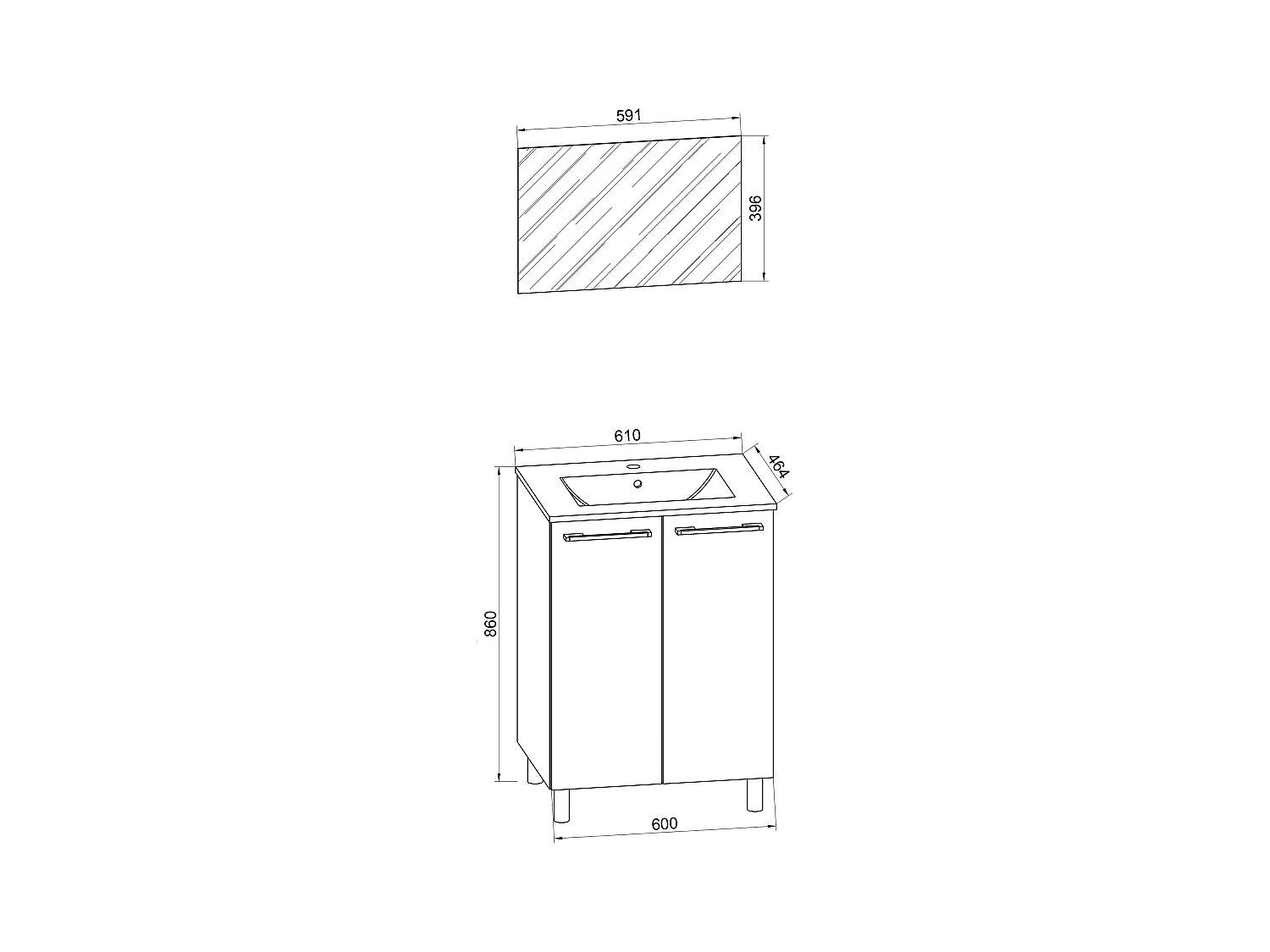 Bathroom furniture washbasin Badinos White H. 143 x W. 60 x D. 46 cm