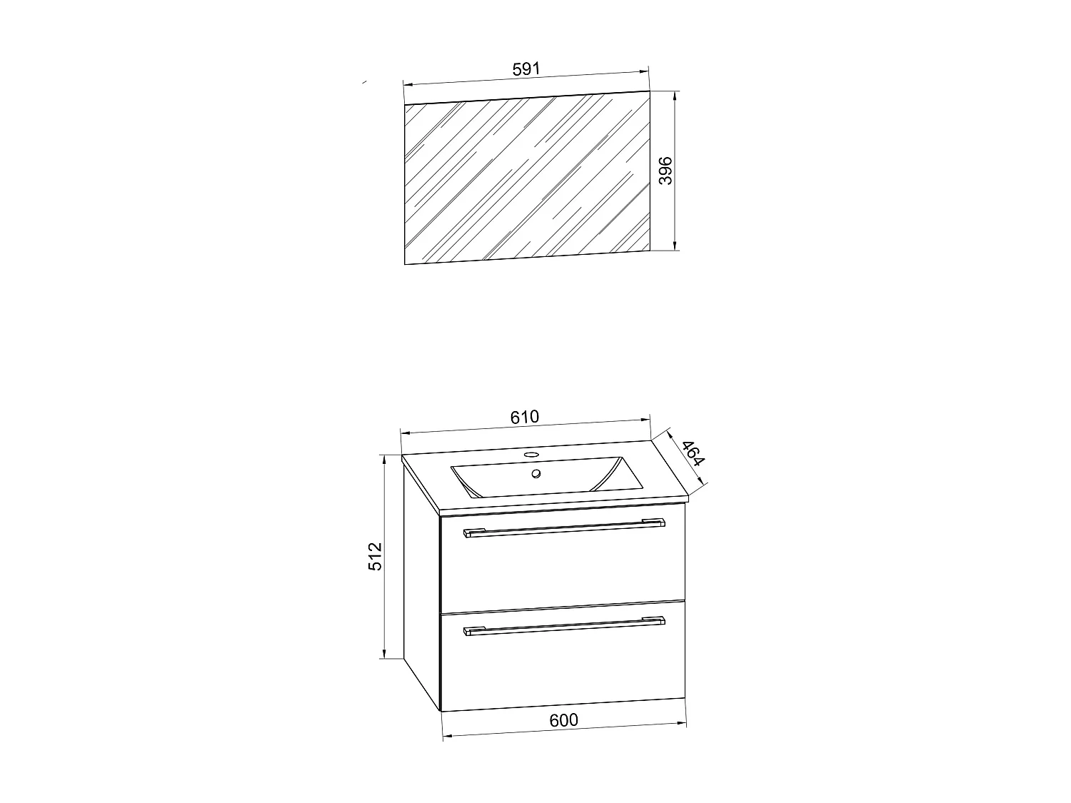 Bathroom furniture washbasin Badinos Black H. 107 x W. 60 x D. 46 cm